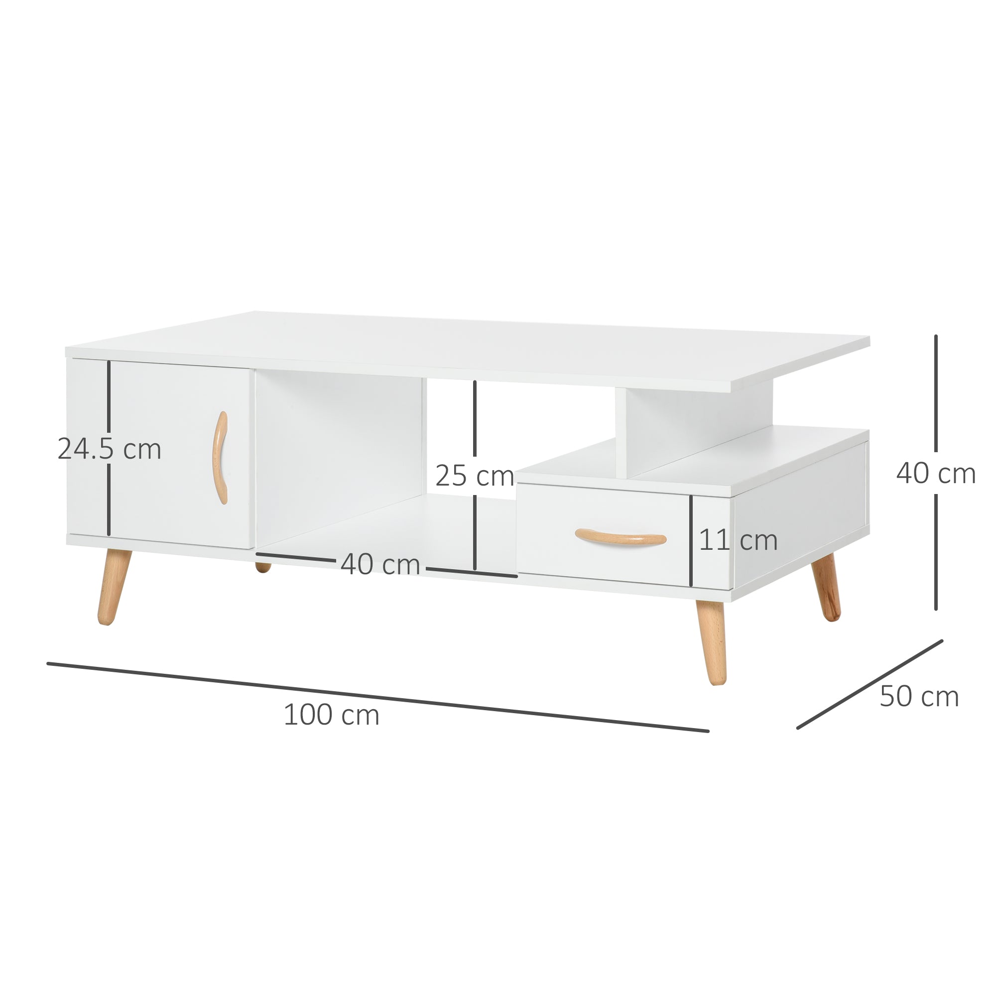 HOMCOM Modern Minimalism Coffee Table with Storage, Sofa Side Table with Shelf & Drawer for Living Room Reception Room, White - North Peak Garden Furniture