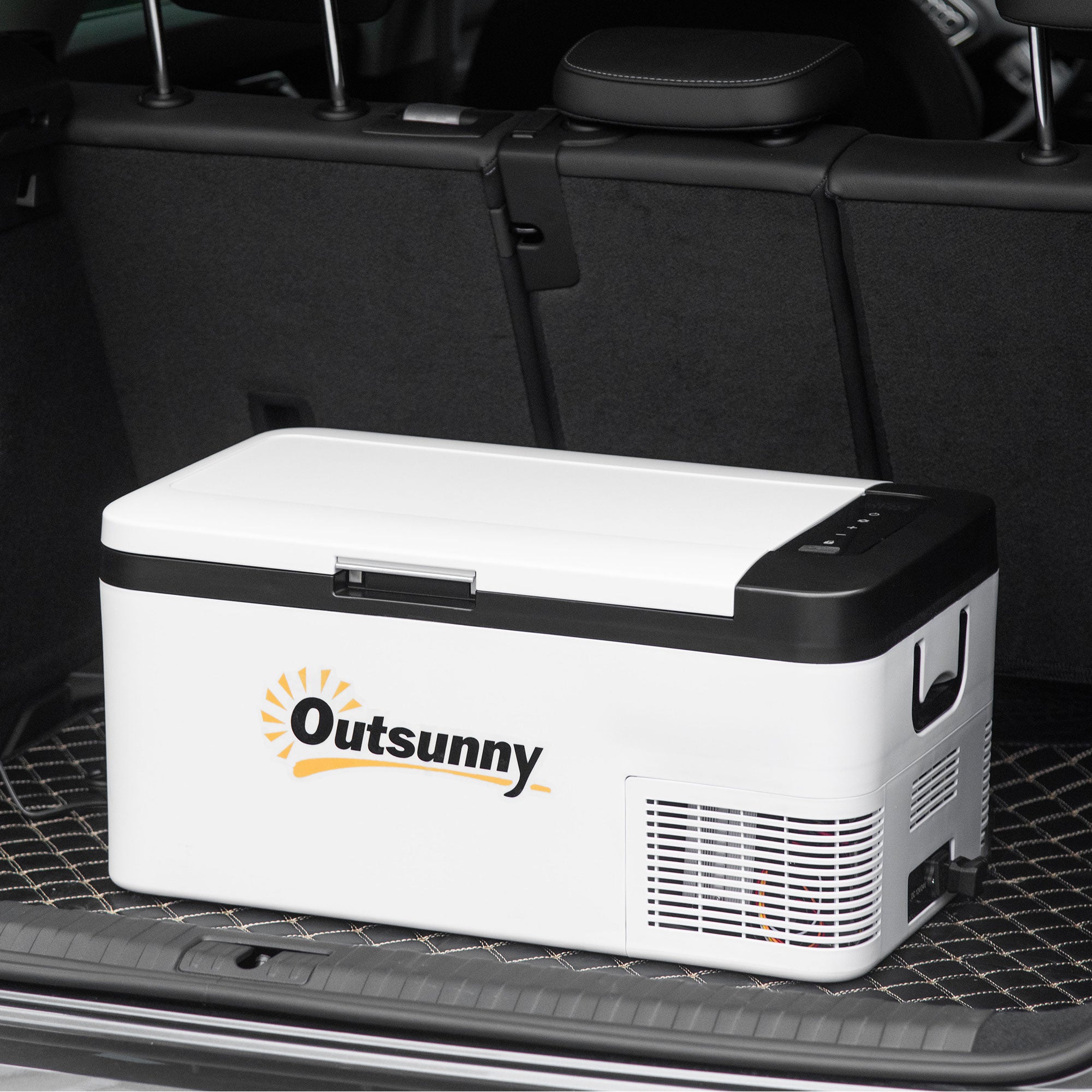 Outsunny 12V Car Refrigerator w/ LED Light & Foldable Handles, 18L Portable Compressor Cooler, Fridge Freezer with 12/24V DC and 110-240V AC for Campervan RV Boat Travel - North Peak Garden Furniture