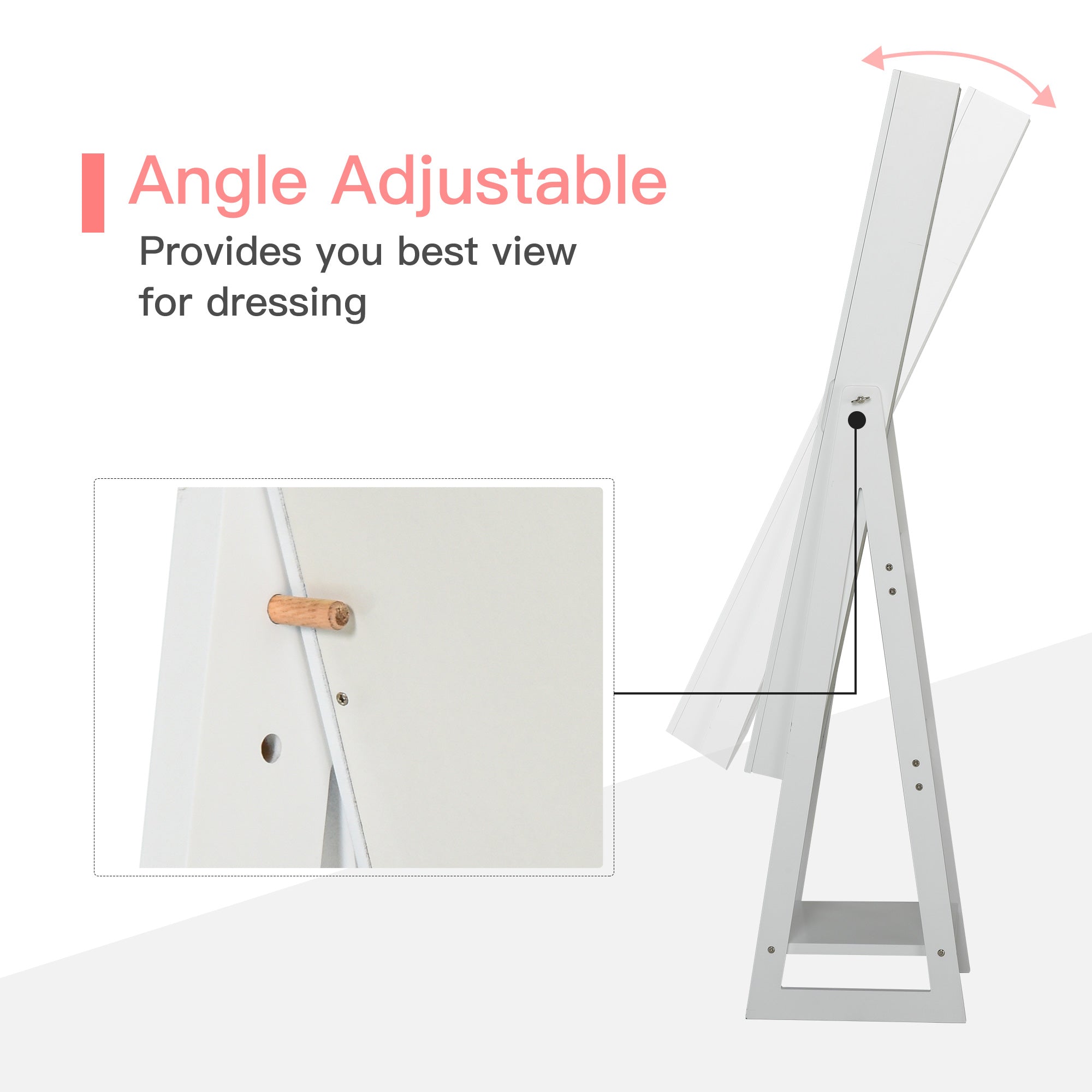 HOMCOM Jewellery Cabinet, Standing Mirror with LED Lights, Full-Length Mirror with Storage Drawers, Hooks and Shelves, Make-Up Armoire, Jewellery Organiser for Bedroom, White - North Peak Garden Furniture