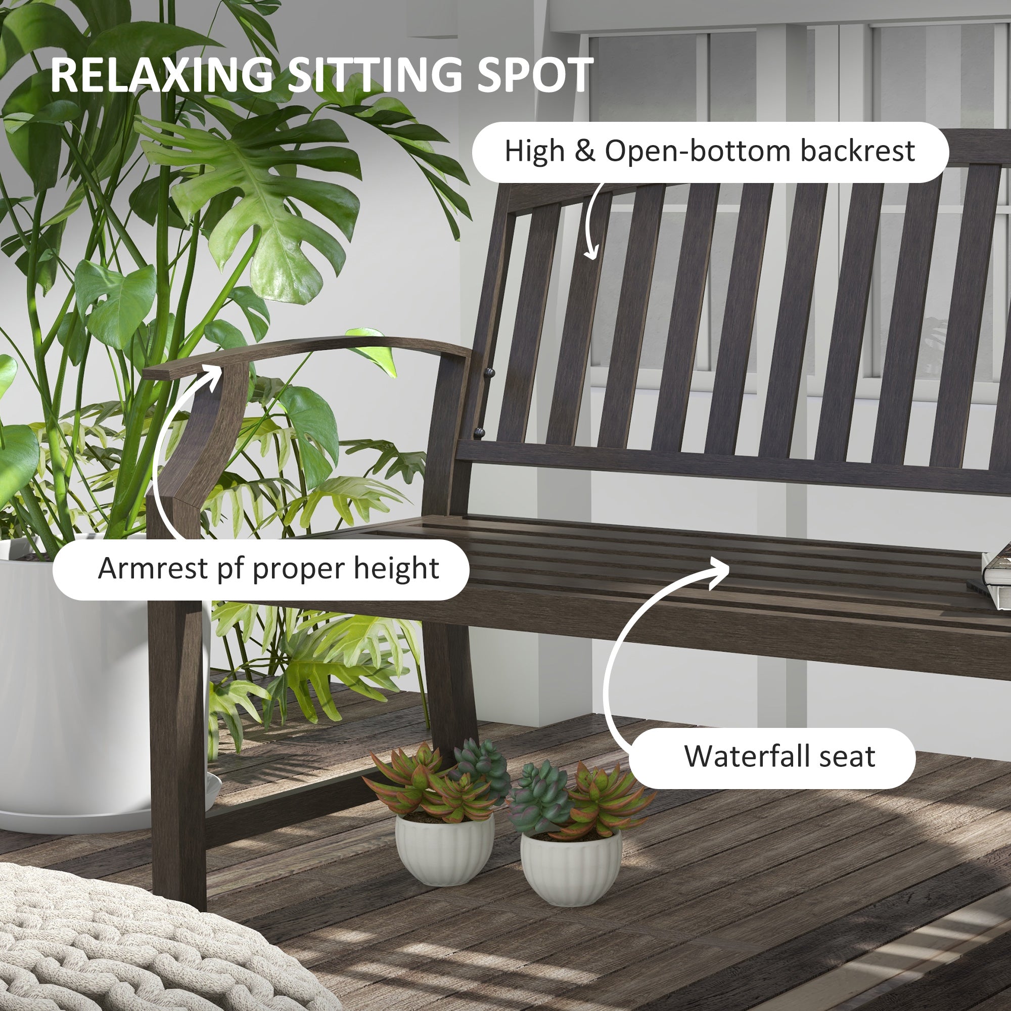 Outsunny Two-Seater Simple Metal Bench - Brown - North Peak Garden Furniture
