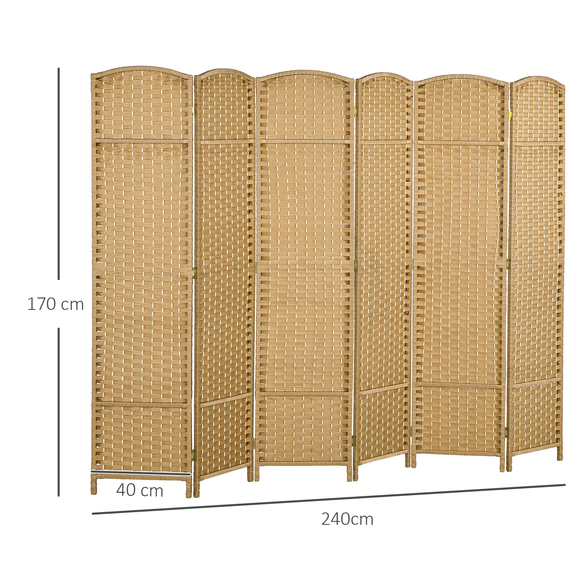 HOMCOM 6 Panel Folding Room Divider, Freestanding Privacy Screen for Living Room, Bedroom and Office, 240 x 170cm, Natural - North Peak Garden Furniture