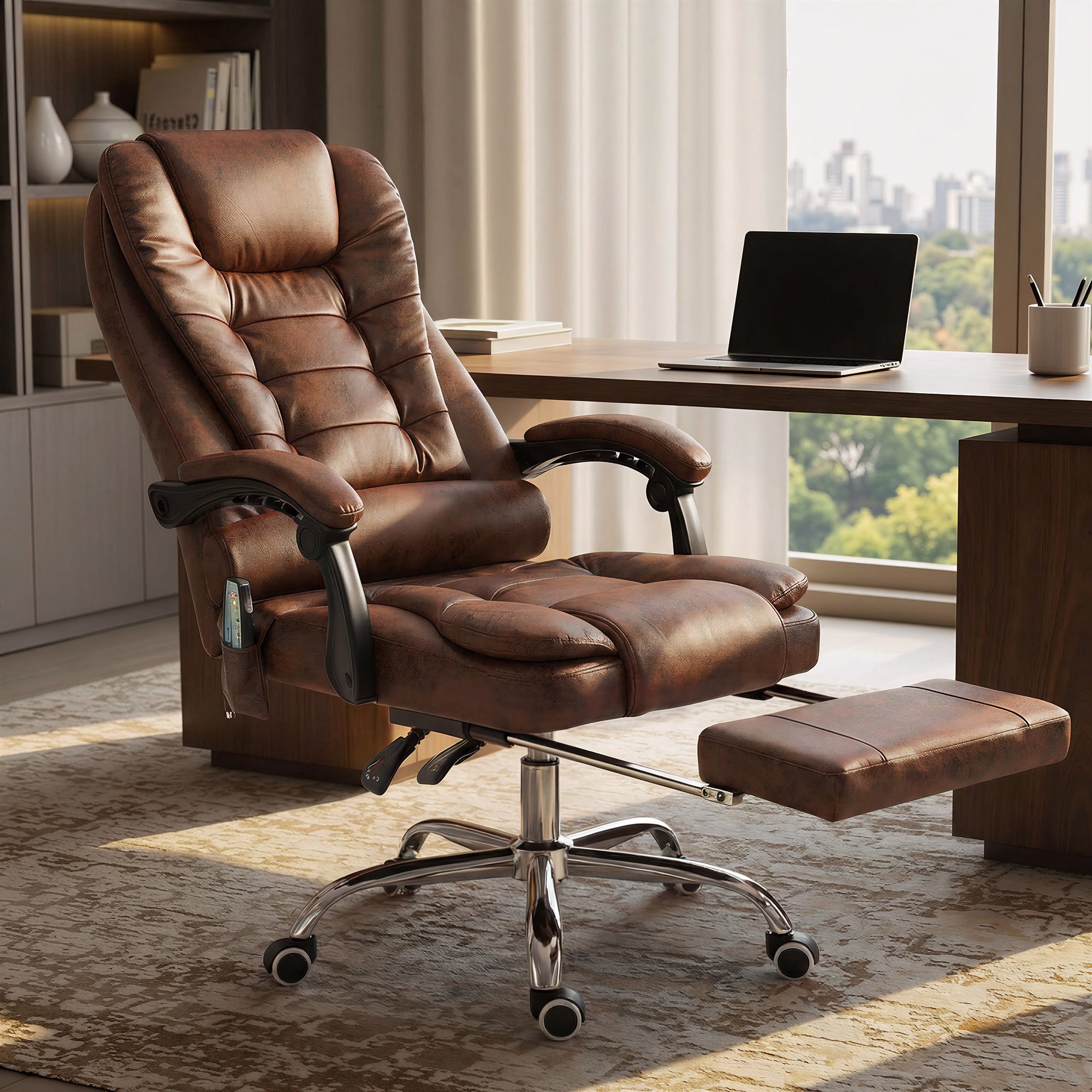 Vinsetto Heated 6 Points Vibration Massage Executive Office Chair Adjustable Swivel Ergonomic High Back Desk Chair Recliner with Footrest Brown