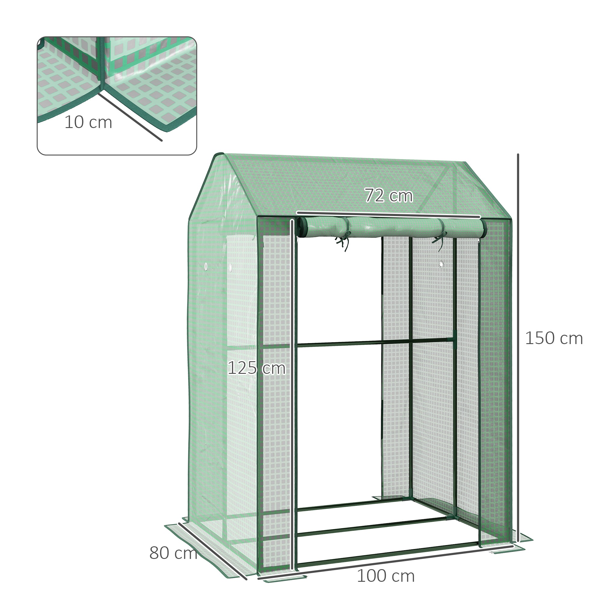 Outsunny 2-Room Green House, Mini Greenhouse with 2 Roll-up Doors, Vent Holes and Reinforced Cover, 100 x 80 x 150cm