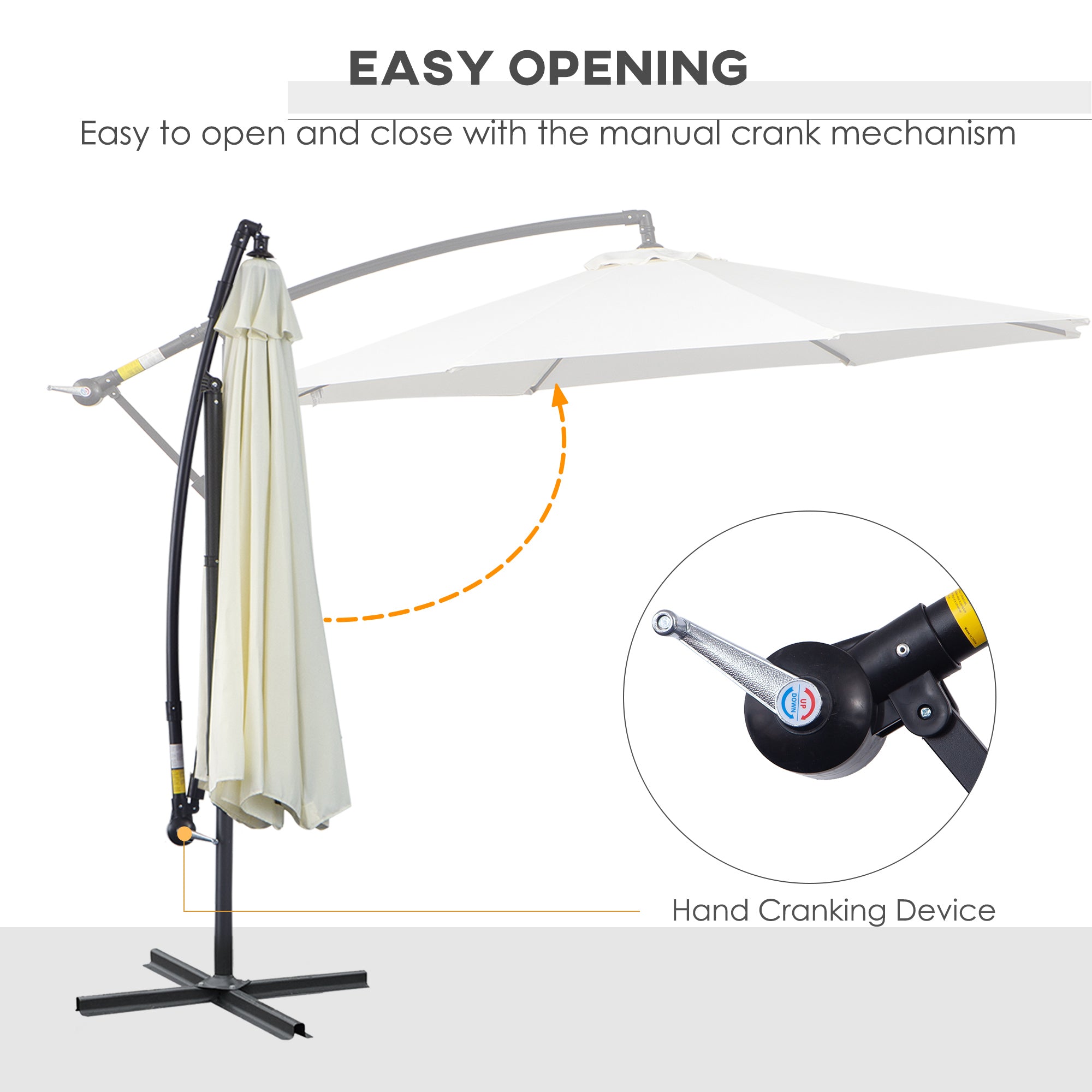 Outsunny 3M Banana Umbrella Parasol-Cream White - North Peak Garden Furniture
