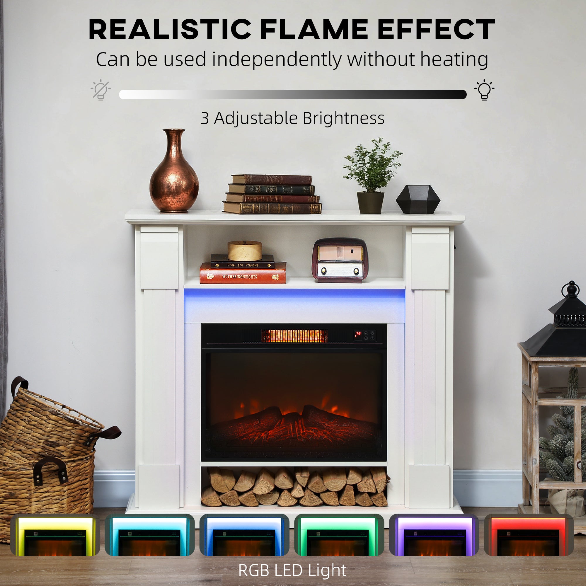 HOMCOM 6142 BTU Electric Fireplace and LED Mantel, 17-27°C - White