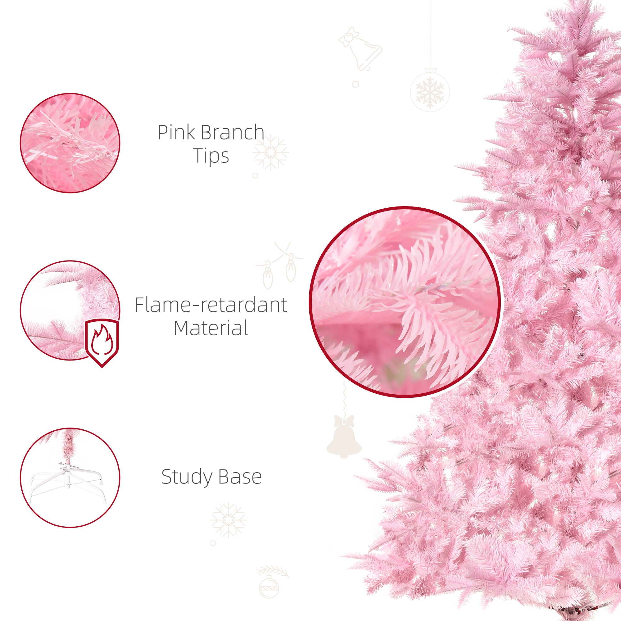 HOMCOM 5FT Artificial Christmas Tree Holiday Xmas Holiday Tree Decoration with Automatic Open for Home Party, Pink - North Peak Garden Furniture