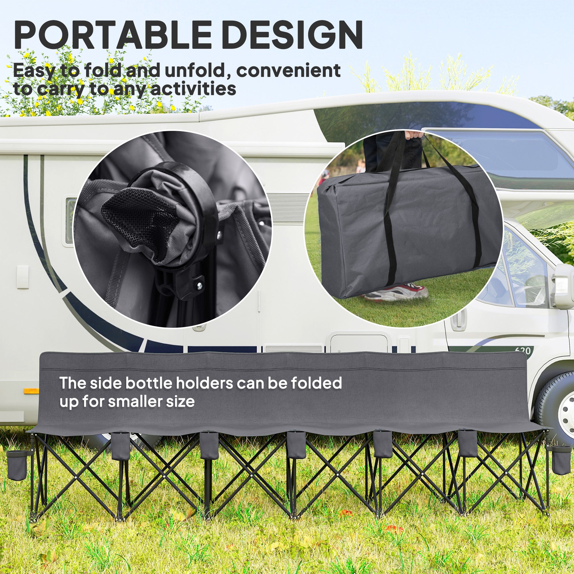 Outsunny 6 Seater Folding Camping Chair with Cup Holder & Carry Bag - Charcoal Grey - North Peak Garden Furniture