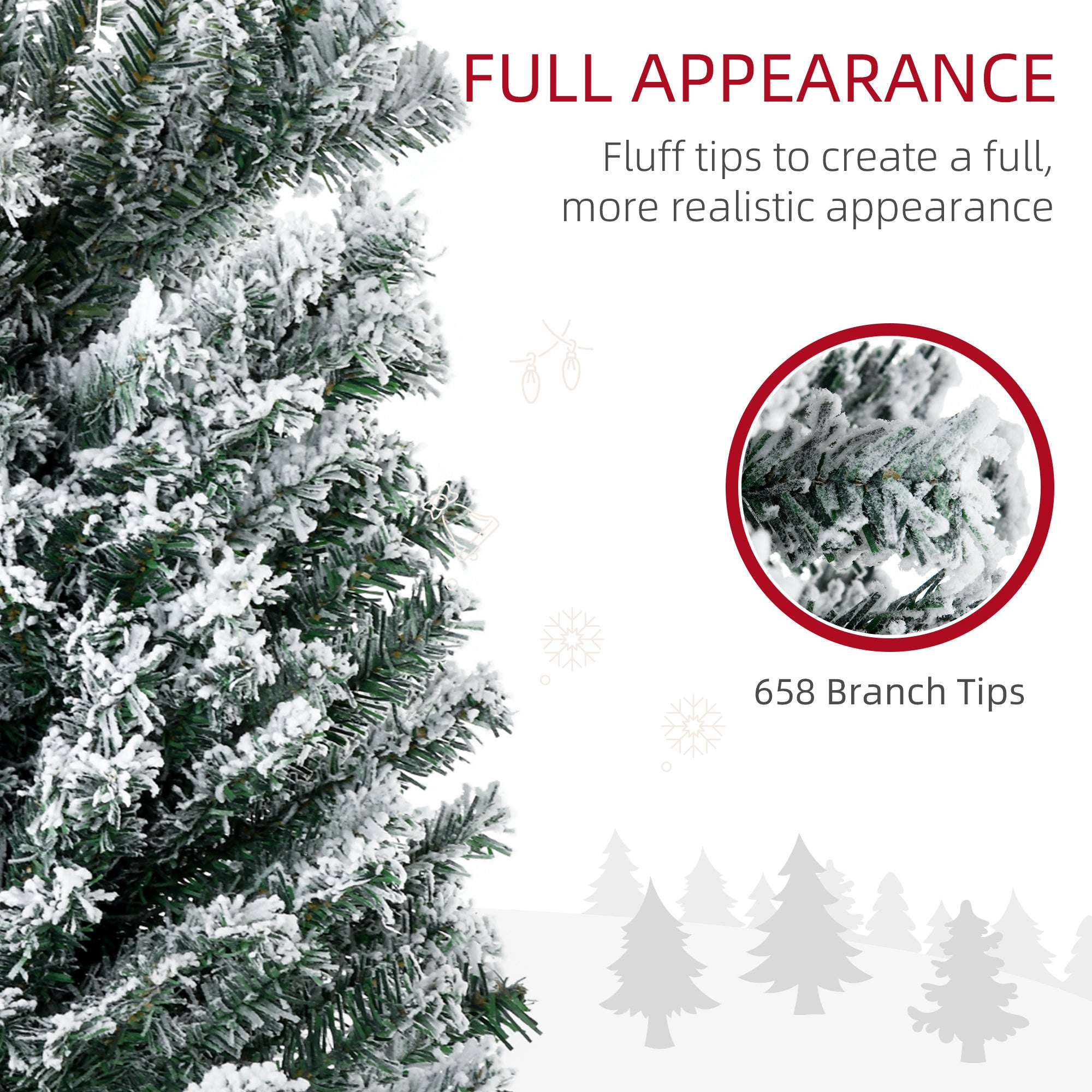 HOMCOM 7.5' Artificial Prelit Christmas Trees Holiday Décor with Colourful LED Lights, Flocked Tips, Berry, Pine Cone - North Peak Garden Furniture