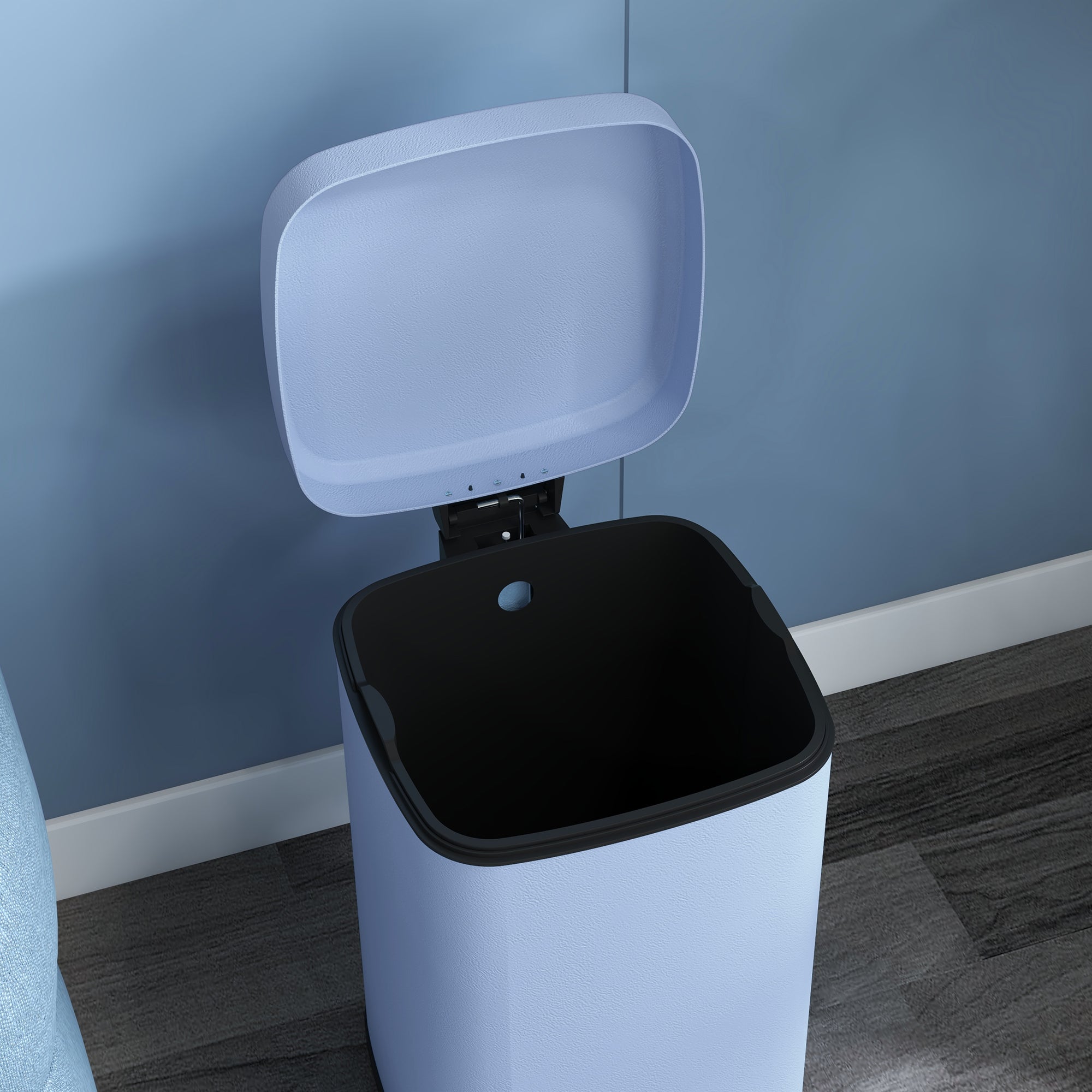 HOMCOM 20L Modern Boxy Metal Home Kitchen Bin - Light Blue - North Peak Garden Furniture