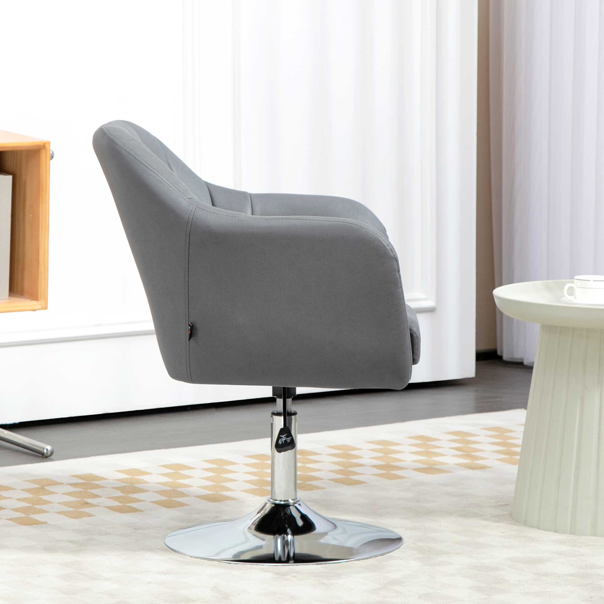 HOMCOM Swivel Microfibre Accent Chair for Living Room Contemporary Vanity Armchair with Adjustable Height Thick Cushion Lumbar Support Armrest for Bedroom Office Dark Grey - North Peak Garden Furniture