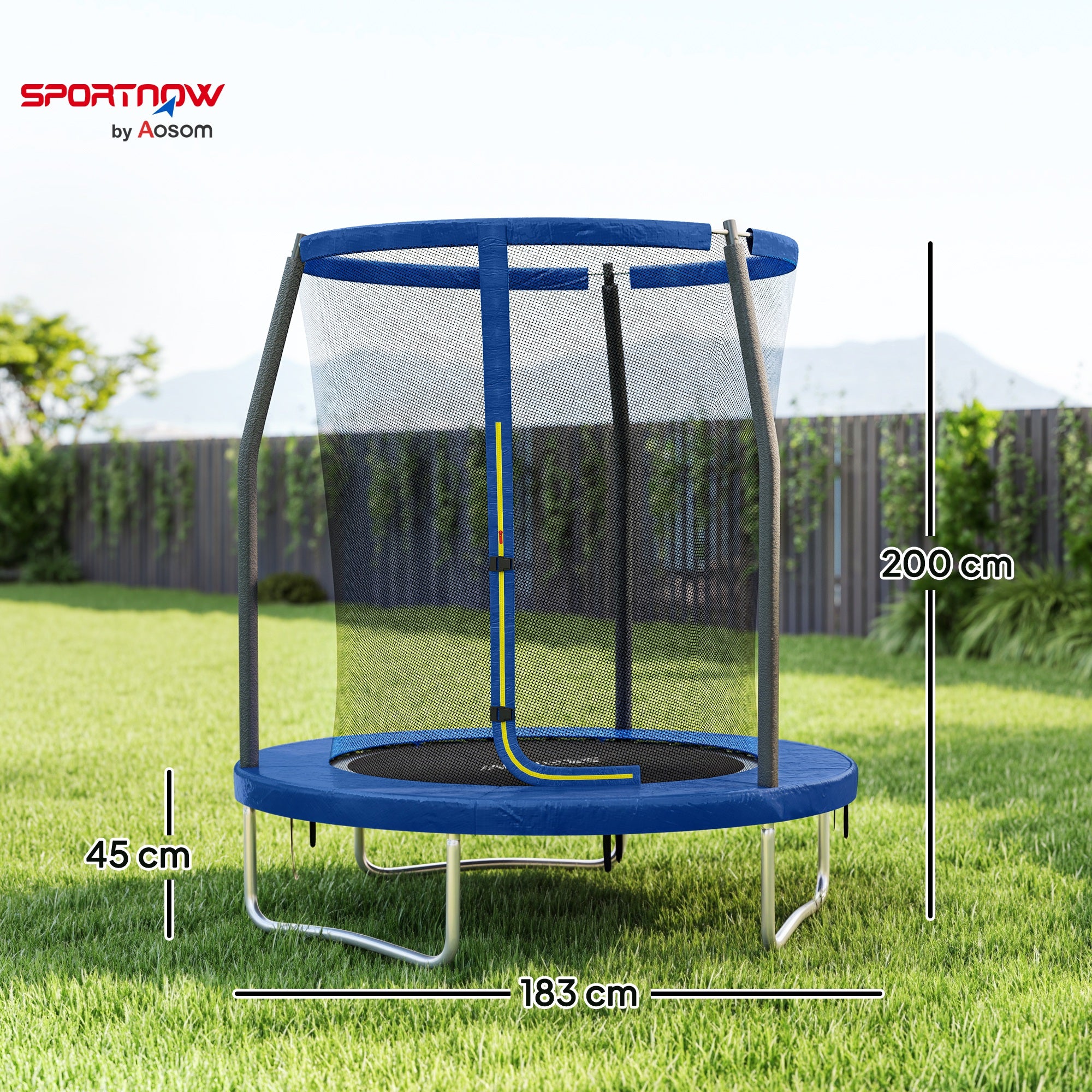 SPORTNOW 6ft Trampoline with Safety Enclosure Net, Steel Frame Outdoor Trampoline, Jumping Mat with Edge Safety Cover for Fitness, Blue