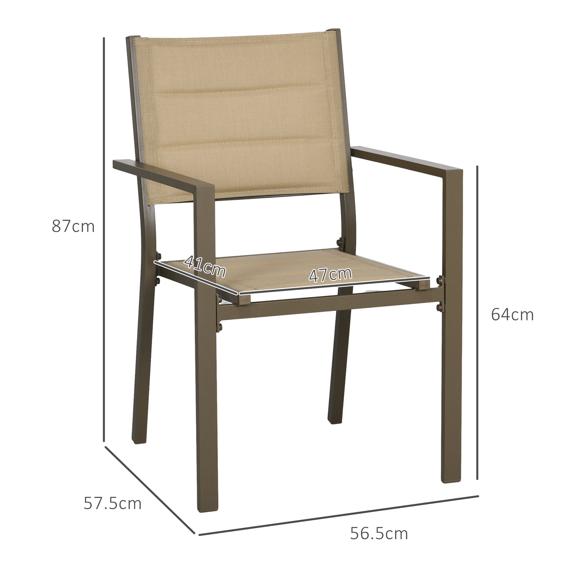 Outsunny Set of Two Aluminium Stacking Garden Chairs - Khaki - North Peak Garden Furniture