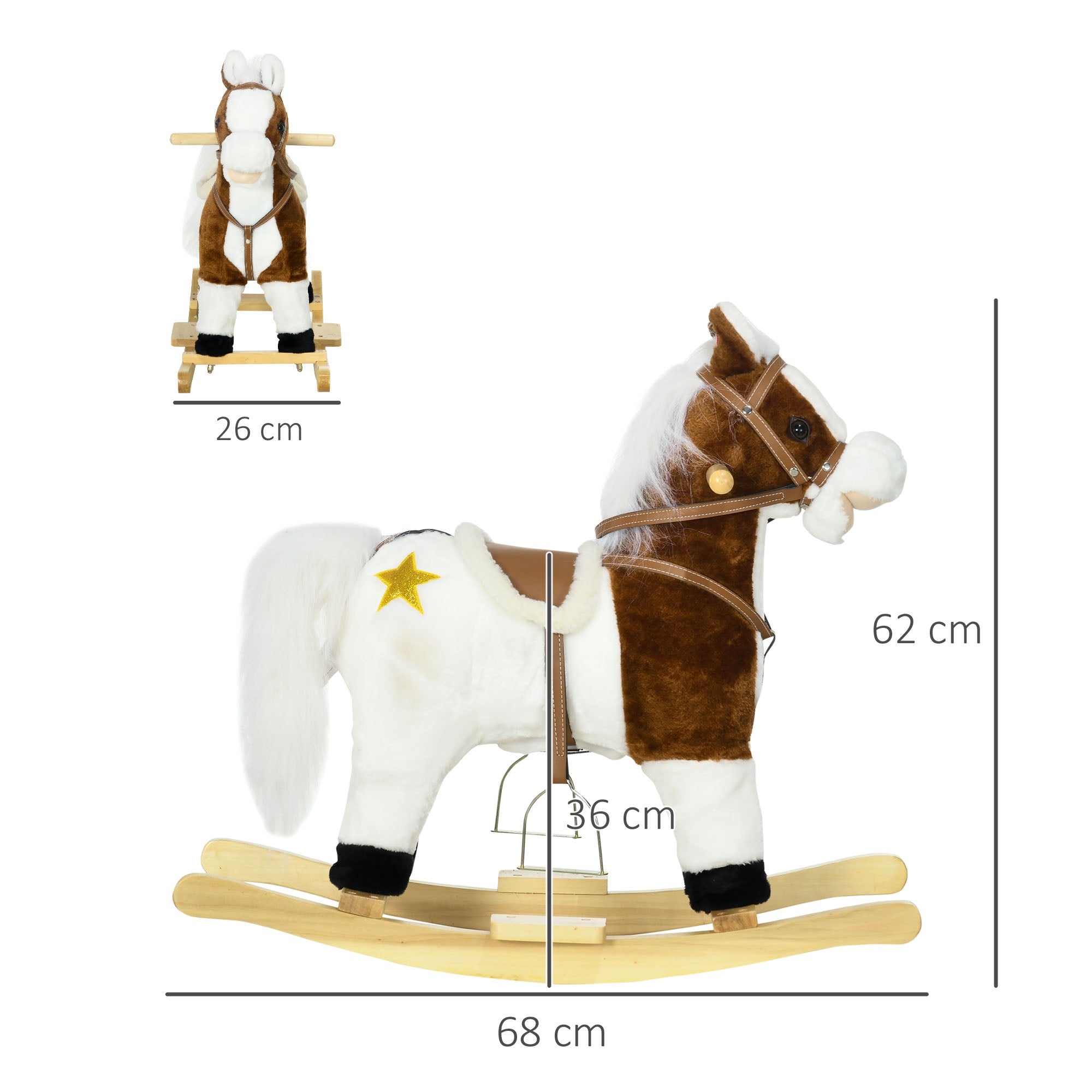 HOMCOM Rocking Horse, Ride-On Horse, with Music, Sounds, Saddle, for Ages 3-6 Years - Brown - North Peak Garden Furniture