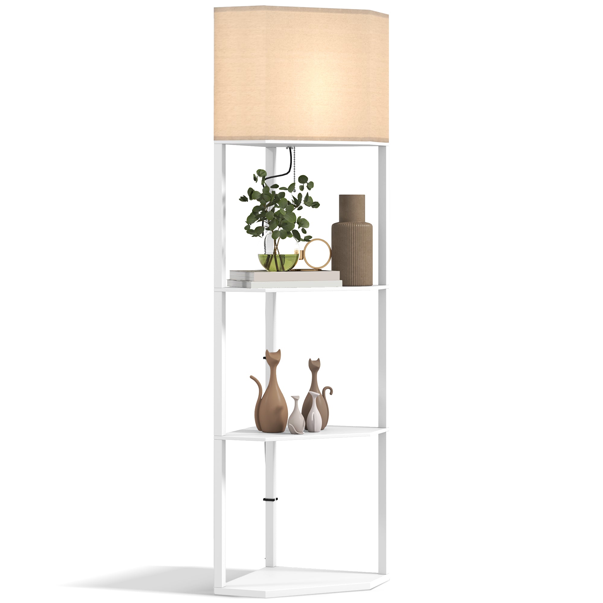 HOMCOM Three-Shelf Corner Floor Lamp - White - North Peak Garden Furniture