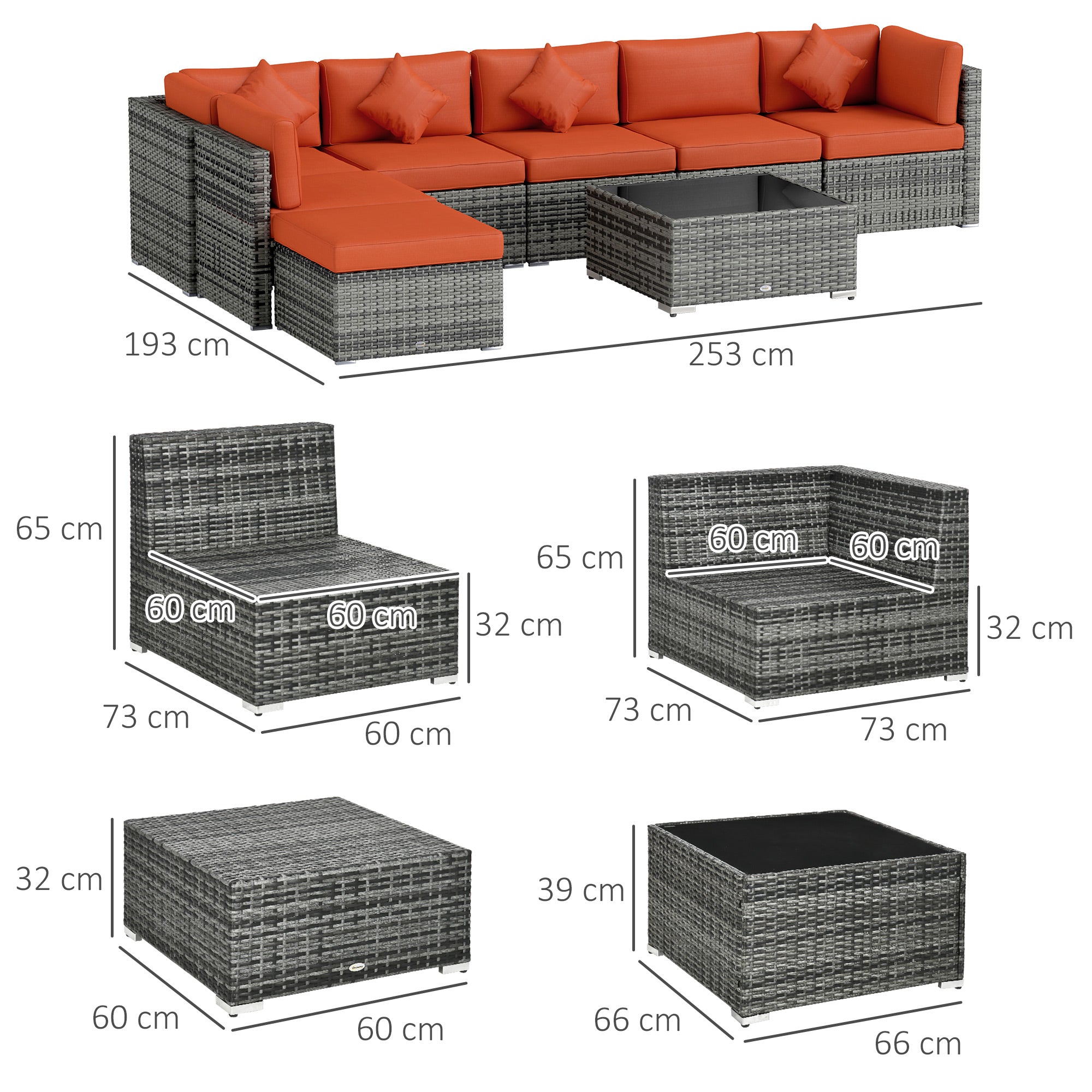 Outsunny Eight-Piece Rattan Sofa Set - Orange/Grey