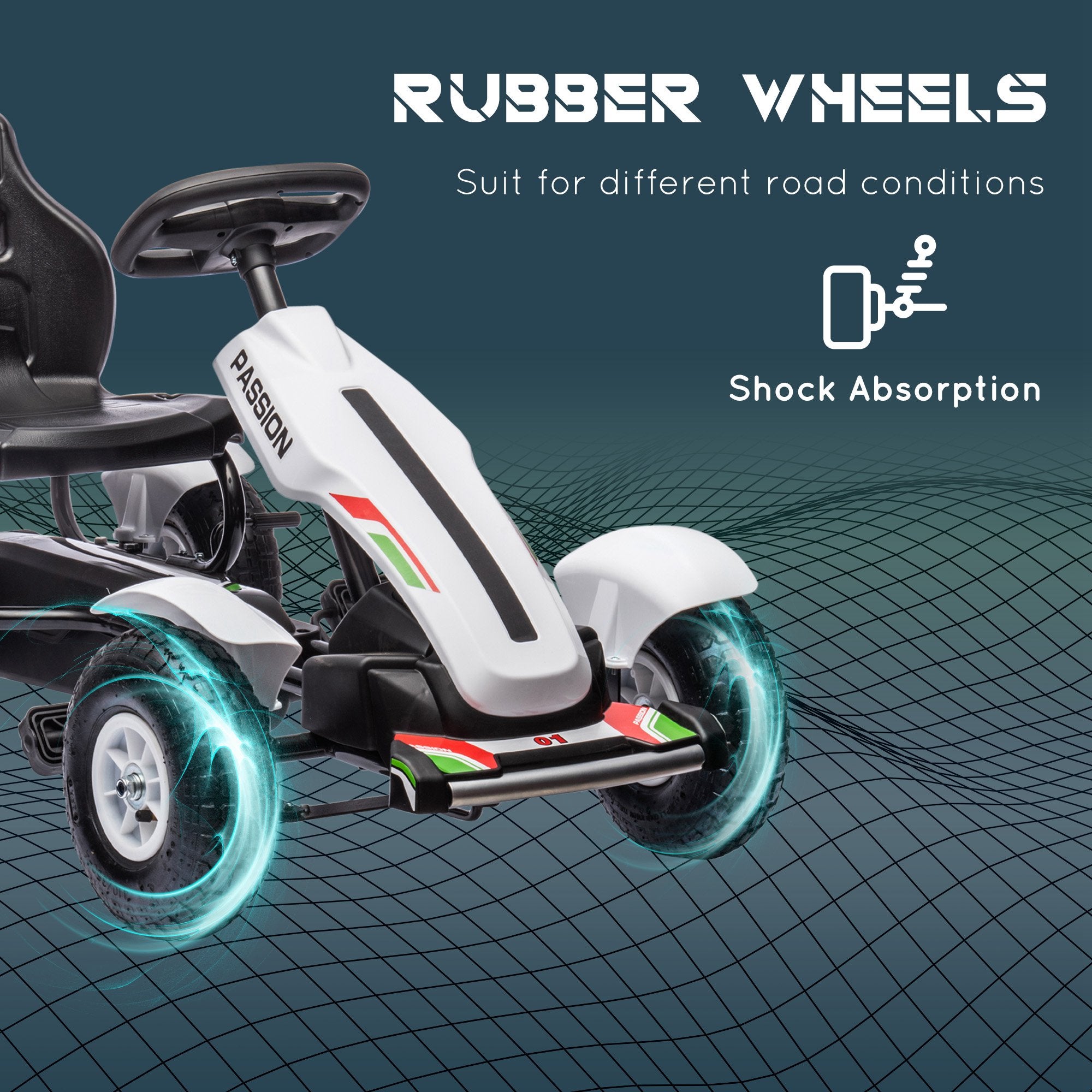HOMCOM Children Pedal Go Kart, Kids Ride On Racer with Adjustable Seat, Inflatable Rubber Tyres, Handbrake, for Ages 5-12 Years - White - North Peak Garden Furniture