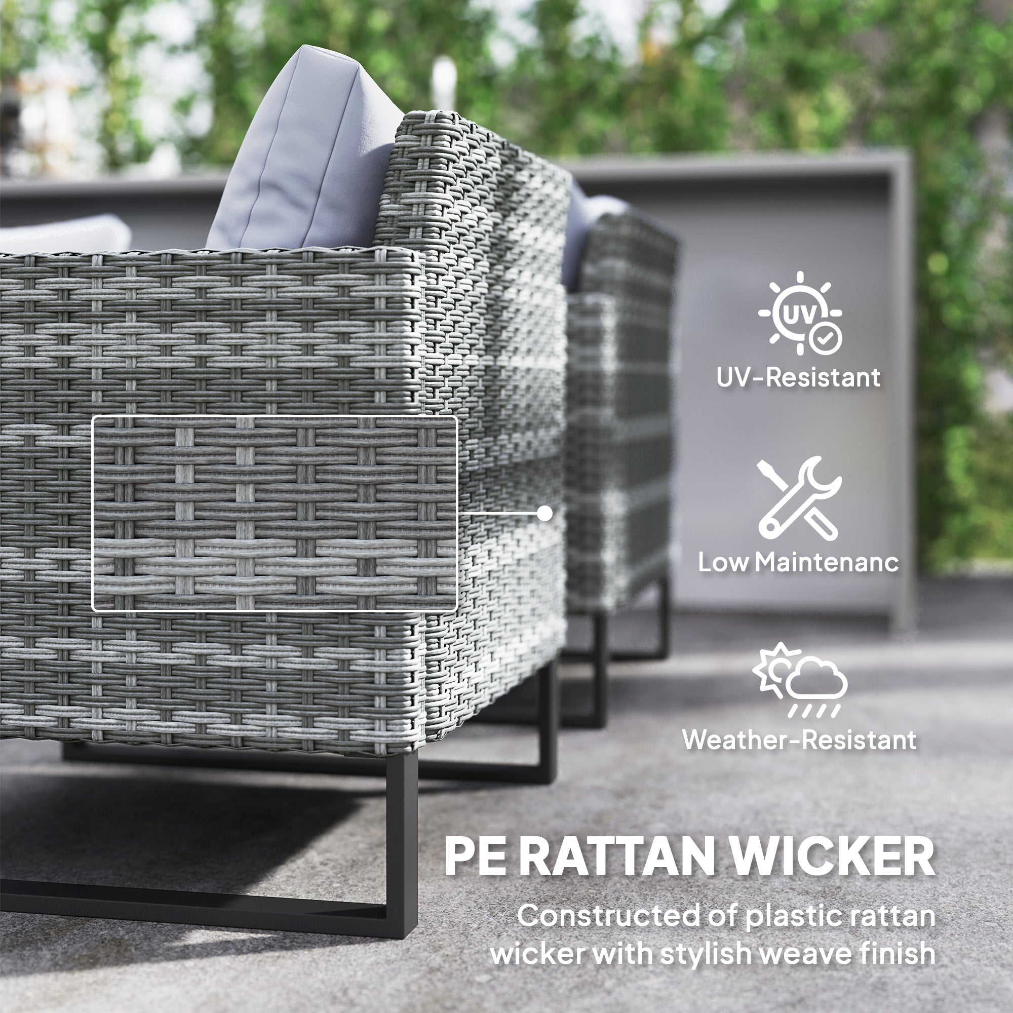 Outsunny 9 Piece Rattan Garden Furniture Set, 8 Seater Garden Corner Sofa with Cushions and Glass Top Table, Sectional Outdoor Furniture Conservatory Set for Patio, Light Grey - North Peak Garden Furniture