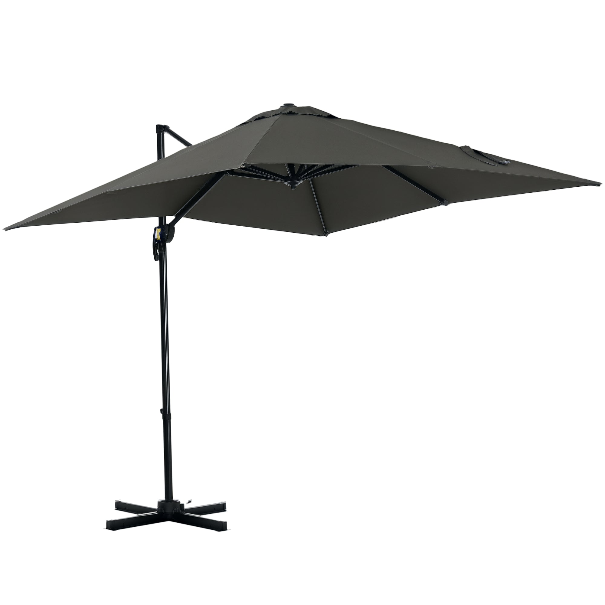 Outsunny 2.5 x 2.5m Patio Offset Parasol Umbrella Cantilever Hanging Aluminium Sun Shade Canopy Shelter 360° Rotation with Crank Handle and Cross Base, Grey