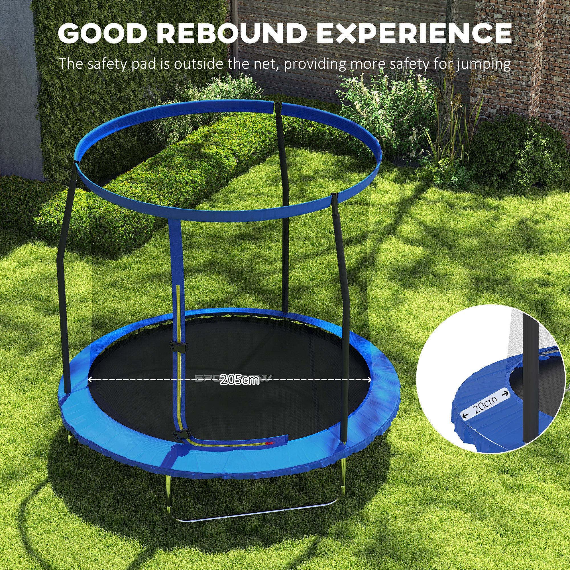 SPORTNOW 8ft Trampoline with Safety Enclosure Net, Steel Frame Outdoor Trampoline, Jumping Mat with Edge Safety Cover for Fitness, Blue - North Peak Garden Furniture