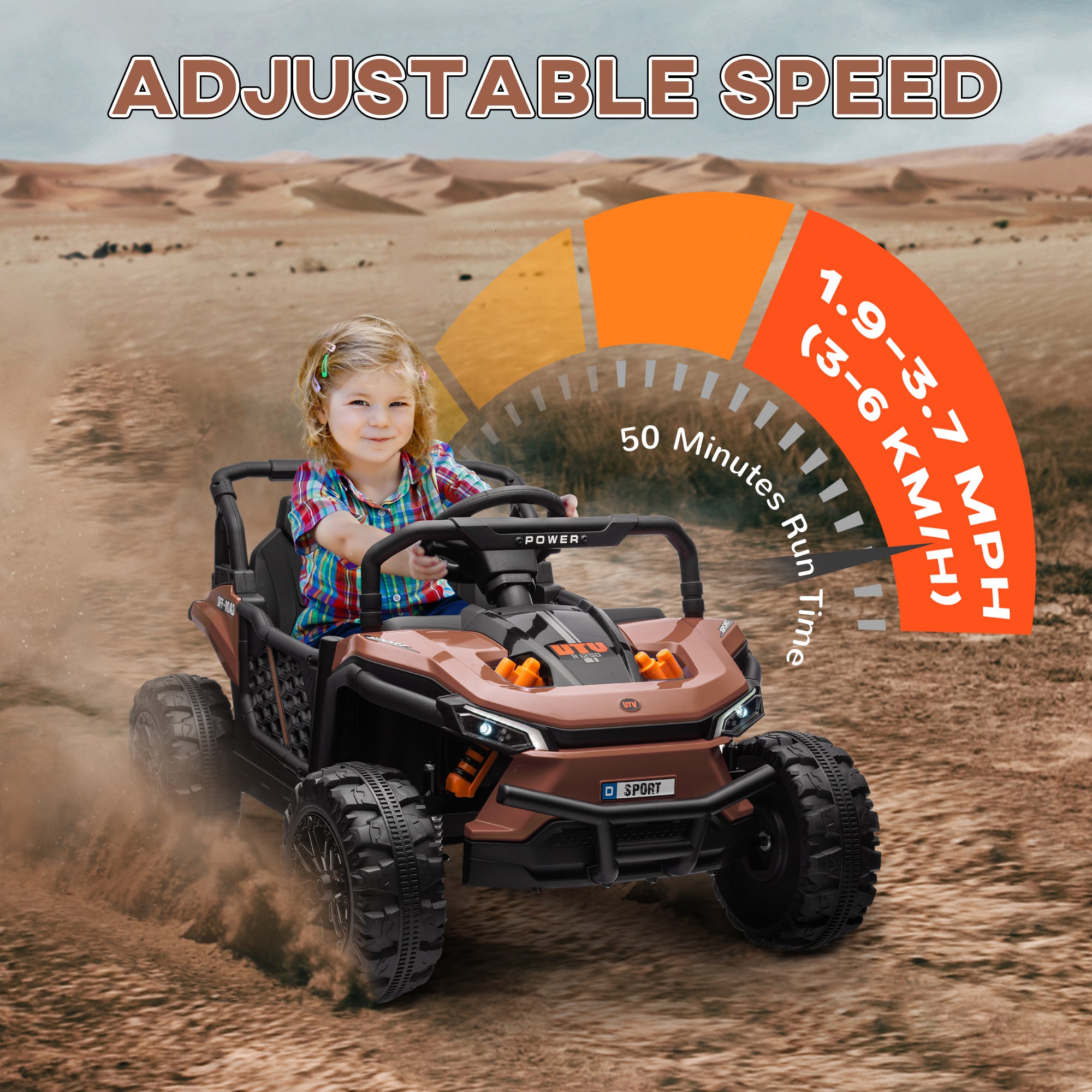 AIYAPLAY 12V Battery Powered Ride on Truck w/ Remote, 4 Suspension Wheels, Horn Lights Music USB, for 3-5 Years Old - Brown - North Peak Garden Furniture