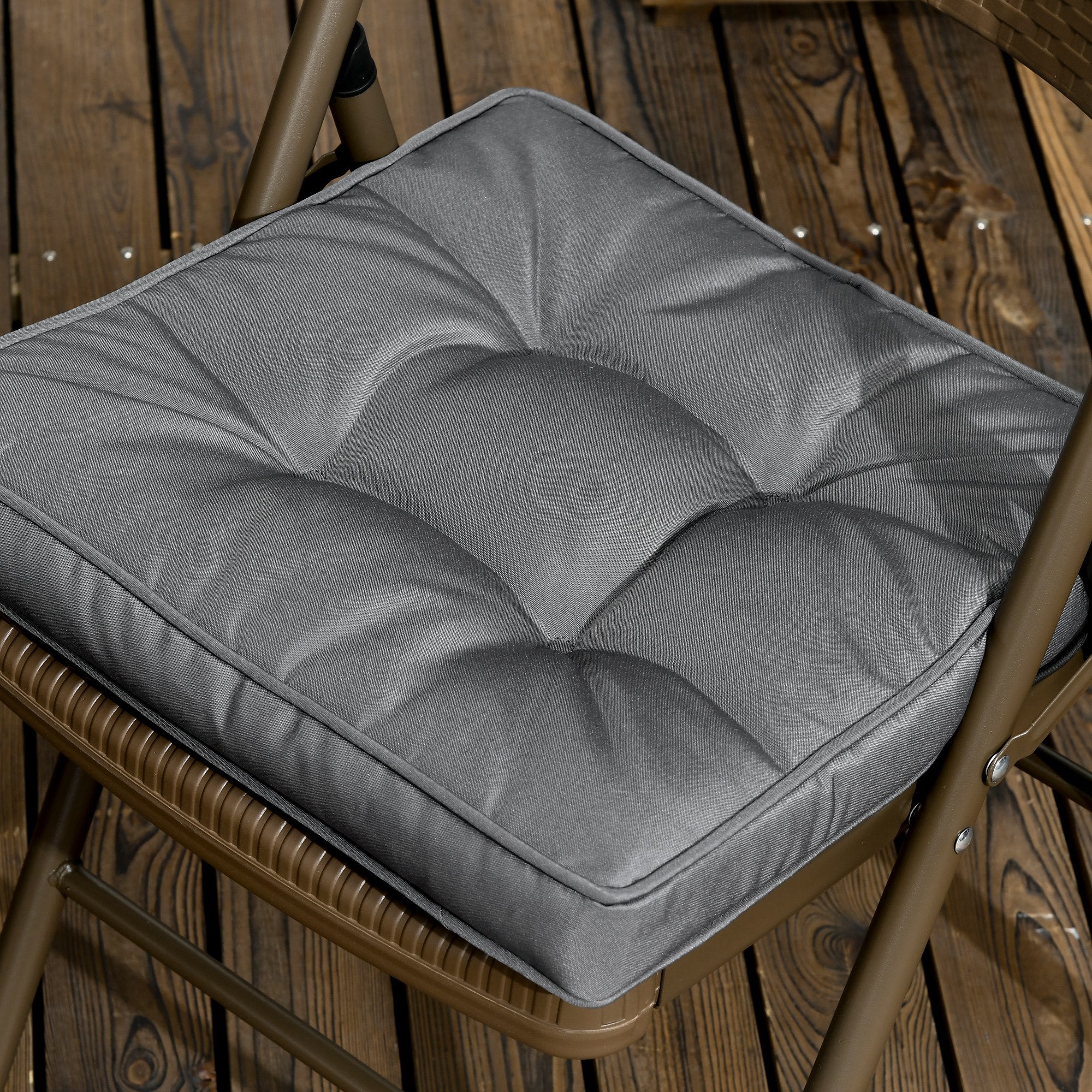 Outsunny Set of 4 Garden Seat Cushion with Ties, 42 x 42cm Replacement Dining Chair Seat Pad, Grey - North Peak Garden Furniture