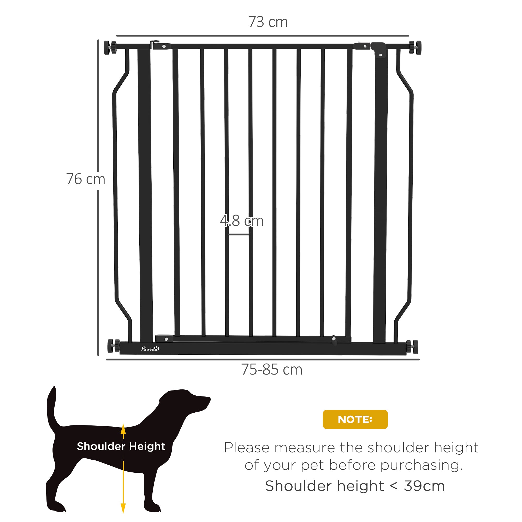 PawHut Extra Wide Dog Safety Gate, with Door Pressure, for Doorways, Hallways, Staircases - Black - North Peak Garden Furniture