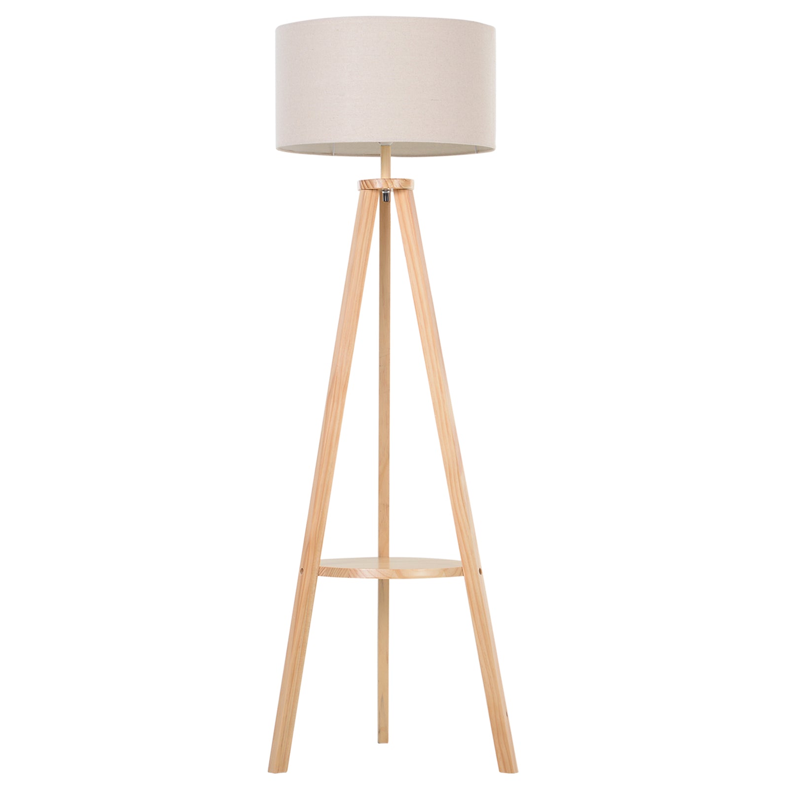 HOMCOM Free Standing Tripod Floor Lamp Bedside Light Reading Light with Storage Shelf Linen Shade for Living Room Bedroom, 154cm, Cream