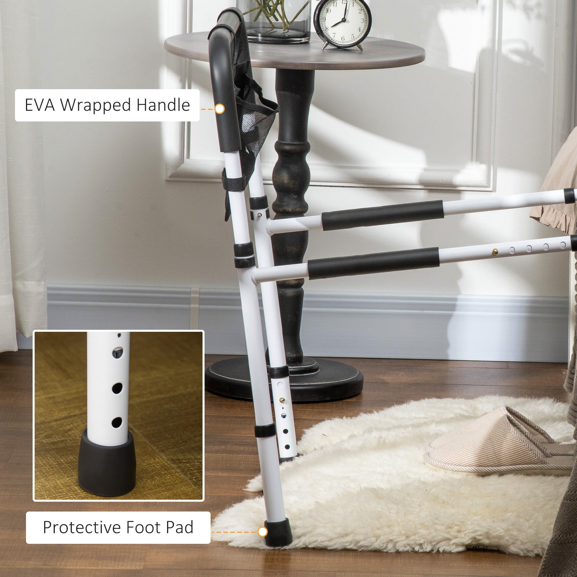 HOMCOM Safety Bed Rail, Height Adjustable Bed Assist Rail with Storage Pocket, Grab Bar for Disabled and Senior, White - North Peak Garden Furniture