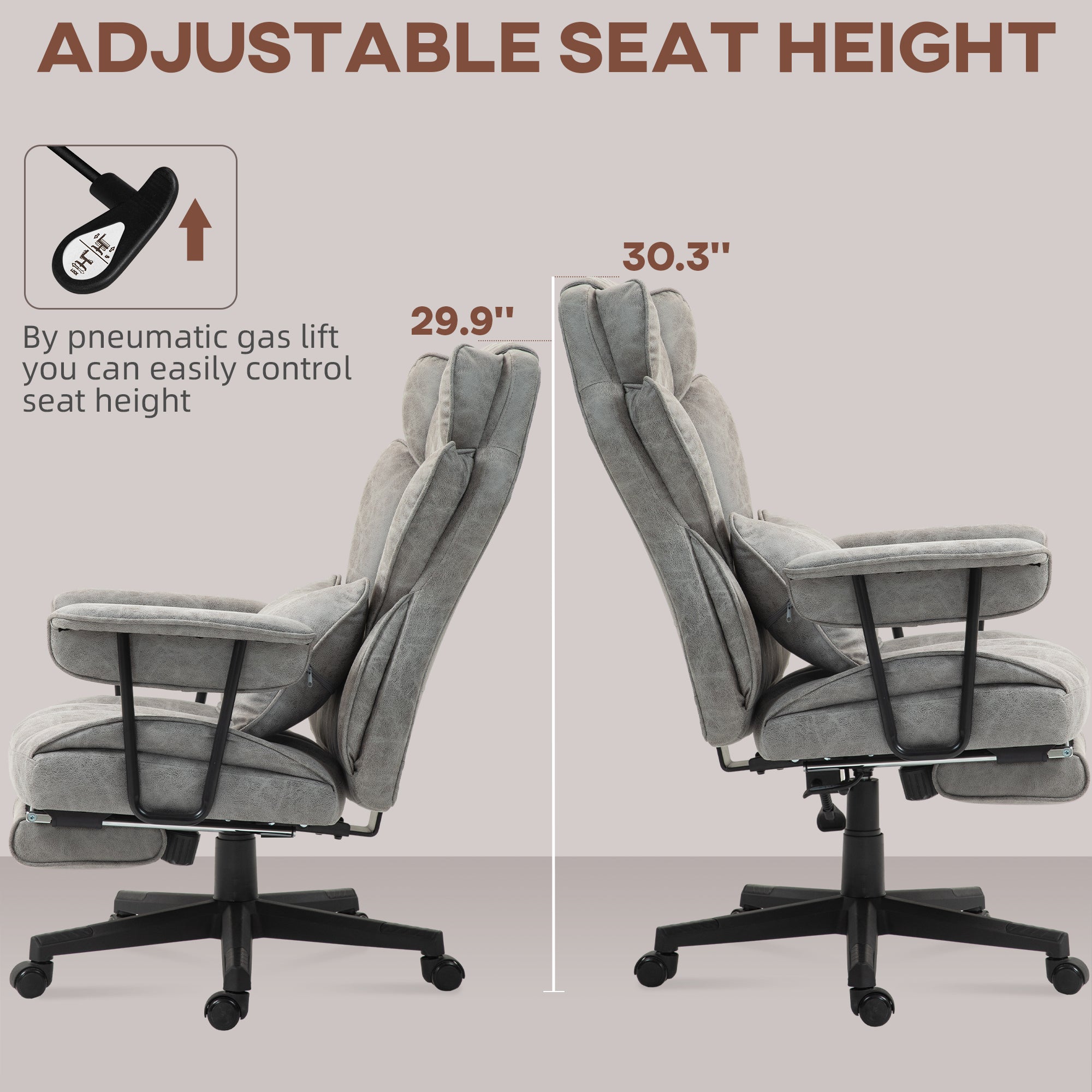 HOMCOM Massage Office Chair with 6 Point Massage and Heat, Desk Chair with Footrest, Reclining Backrest, Swivel Wheels, Adjustable Height, Grey
