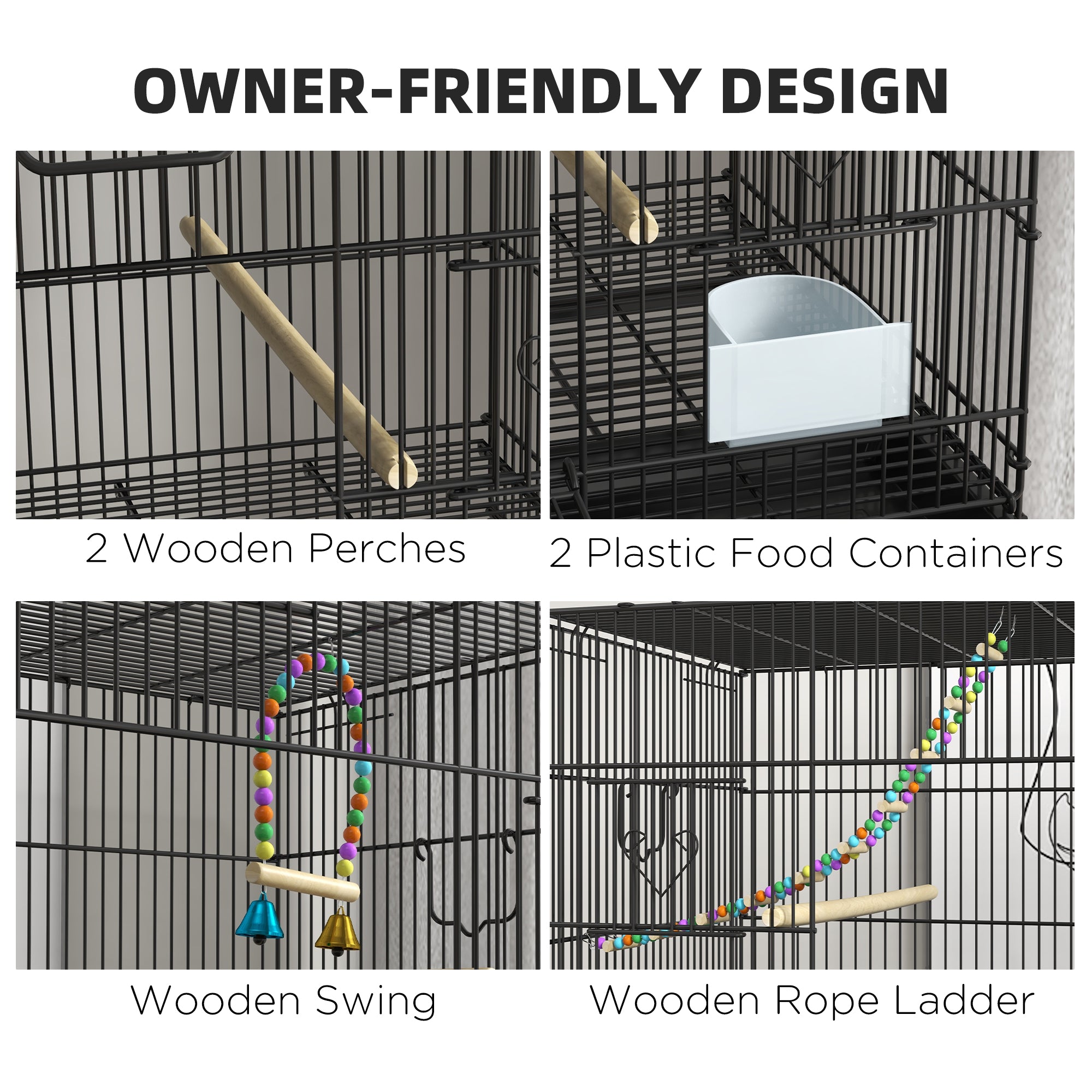 PawHut Two-Tier Bird Cage on Wheels, with Stand, for Small Birds - North Peak Garden Furniture