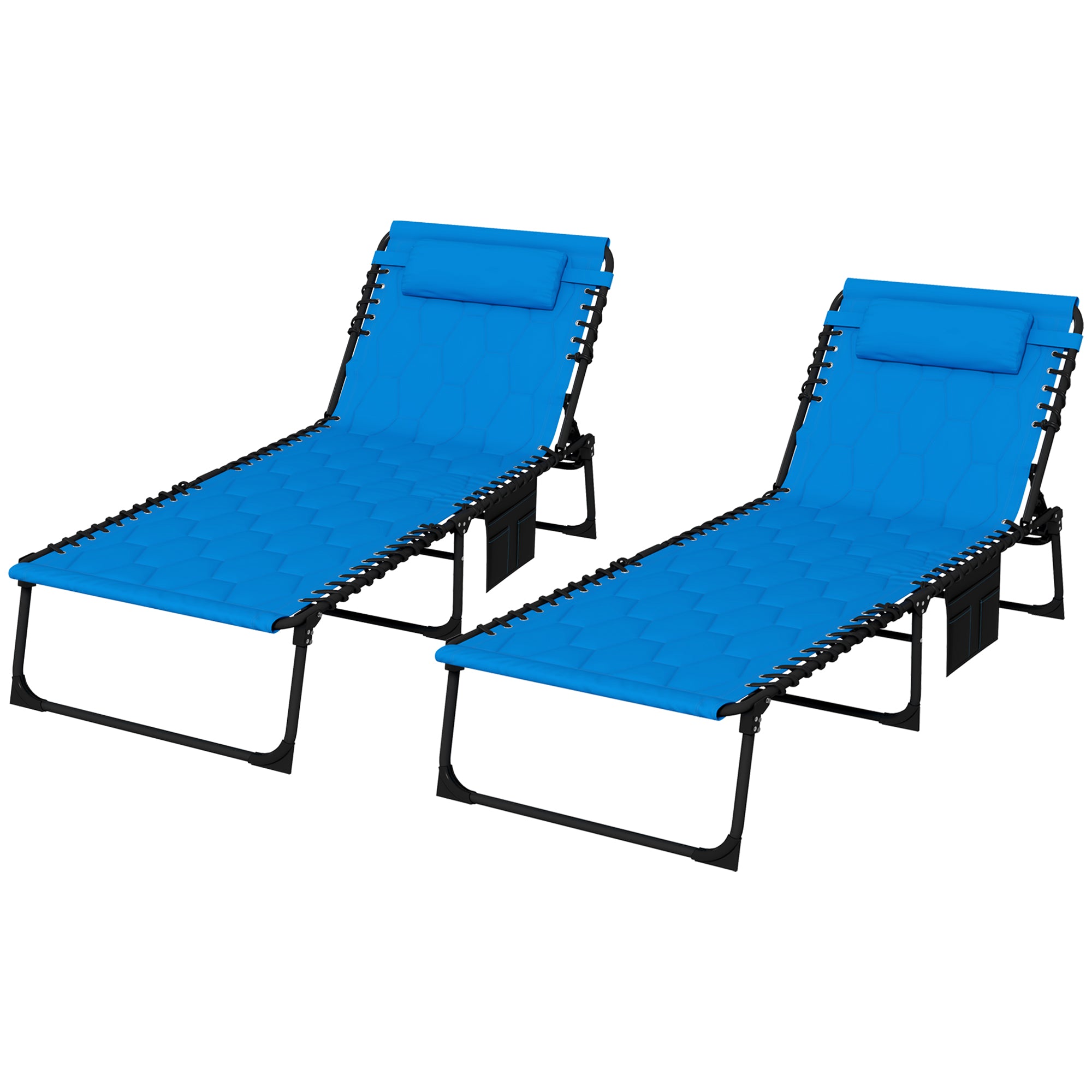 Outsunny Set of Two Sun Loungers, with Five-Position Reclining Backs - Blue - North Peak Garden Furniture