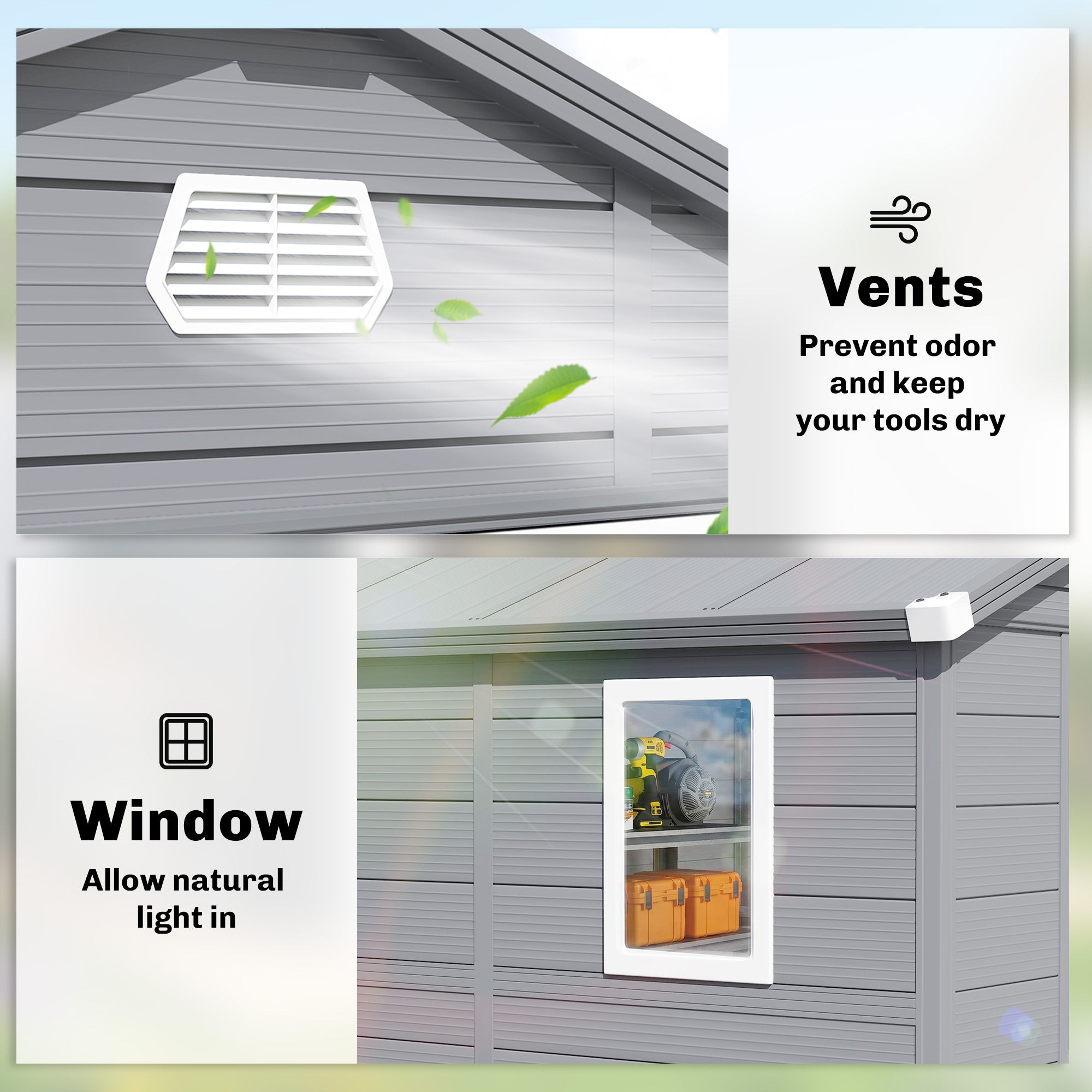 Outsunny 7.9ft x 6.2ft Aluminium Frame and Plastic Wall Shed, with Foundation - Grey