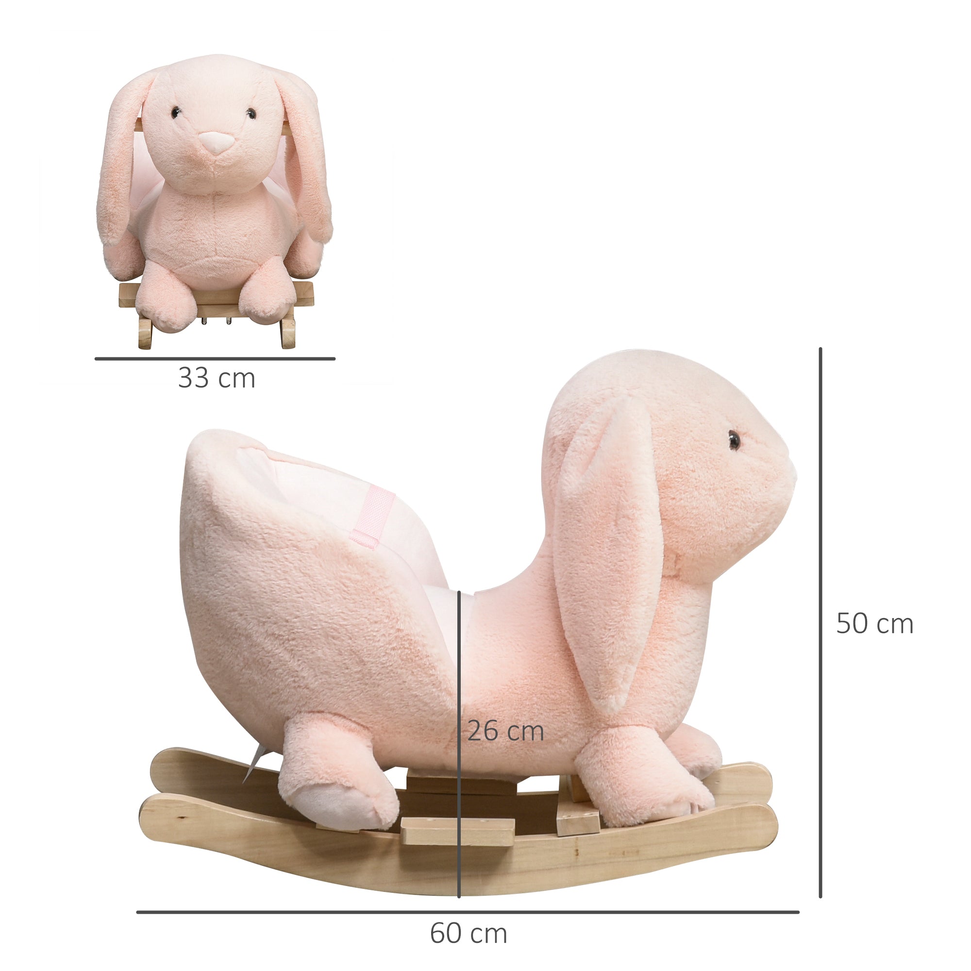 HOMCOM Kids Children Rocking Horse Plush Ride On Rabbit Seat w/ Sound Wood Base Seat Safety Belt Toddler Baby Toy Rocker Pink 18 - 36 Months - North Peak Garden Furniture