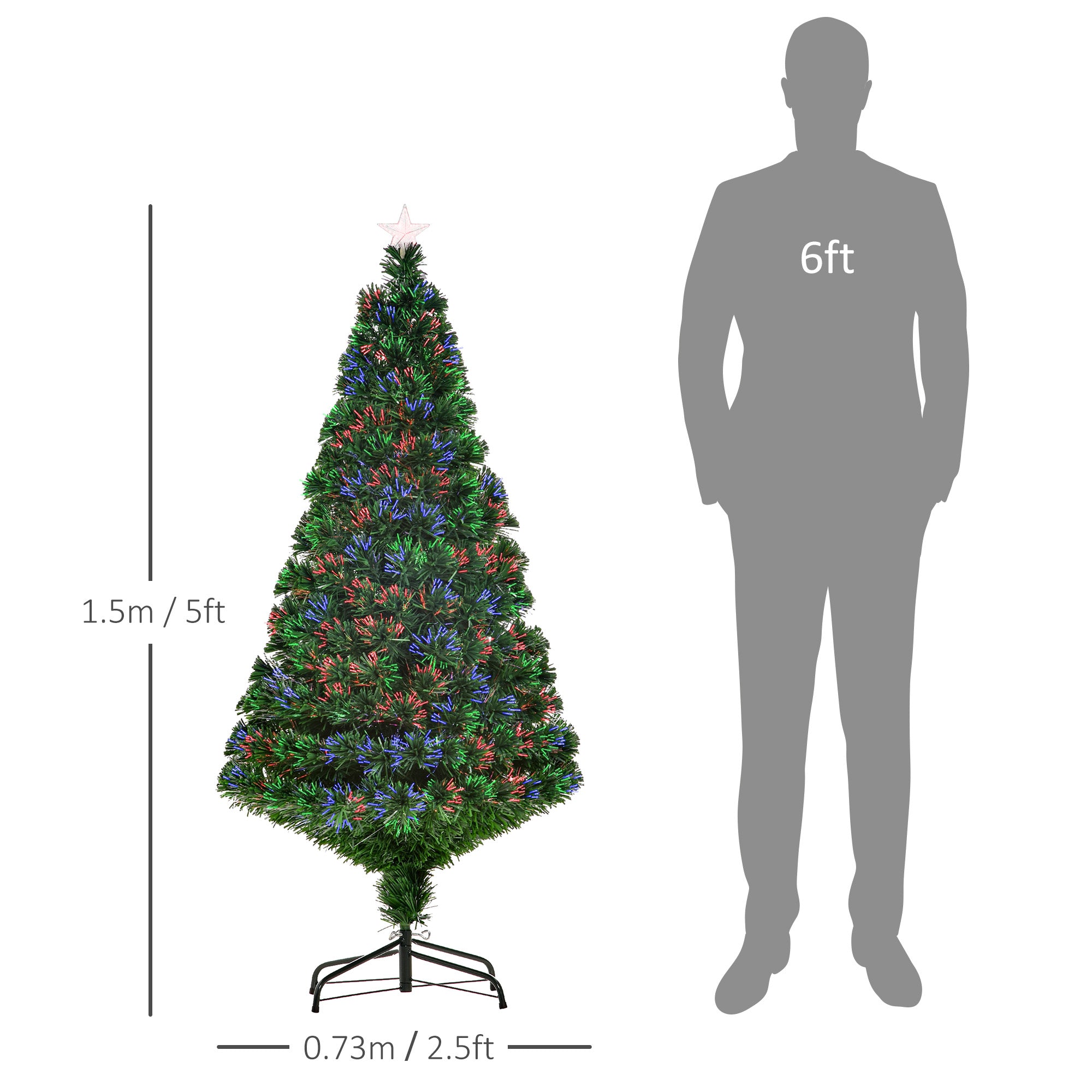 HOMCOM 5FT Pre-Lit Fibre Optic Artificial Christmas Tree Holiday Xmas Décor with Tree Topper Multi-Colour - North Peak Garden Furniture