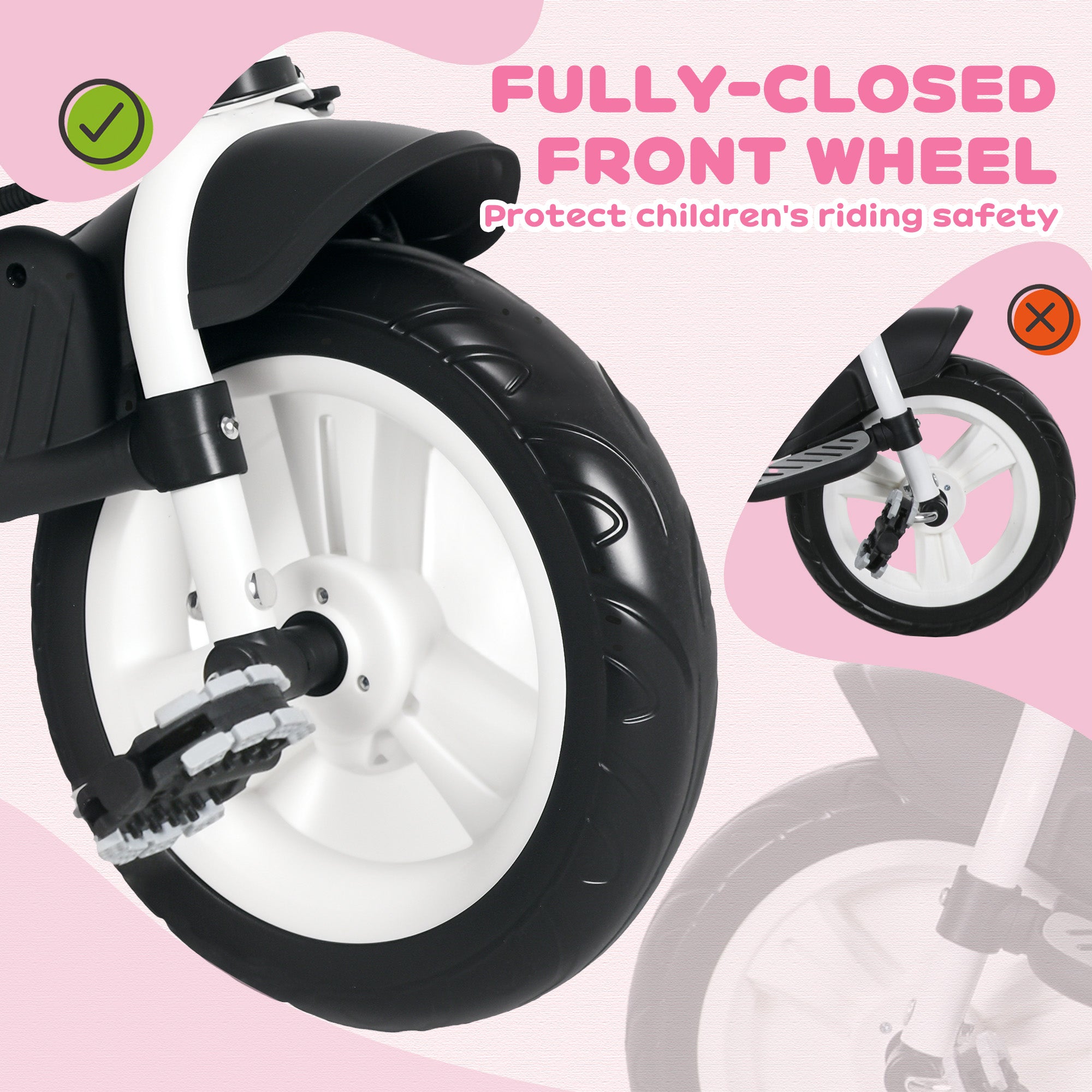 HOMCOM 6 in 1 Kids Trike Push Bike w/ Push Handle, Canopy, 5-point Safety Belt, Storage, Footrest, Brake, for 1-5 Years, Pink - North Peak Garden Furniture