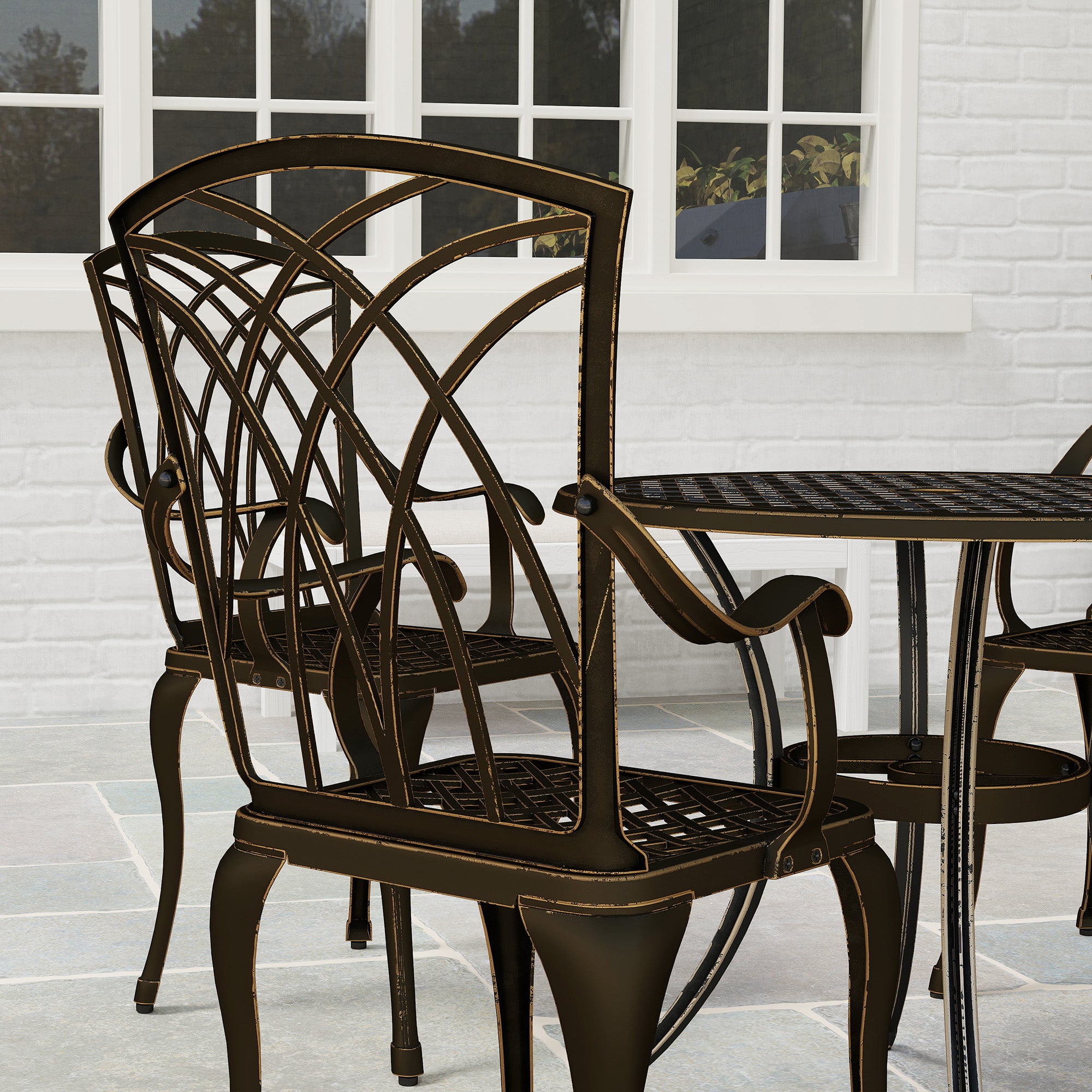 Outsunny 5 Pieces Garden Dining Set for 4, Cast Aluminium Outdoor Dining Set with 4 Armchairs and Round Dining Table with Parasol Hole, Garden Furniture Set, Bronze Tone - North Peak Garden Furniture