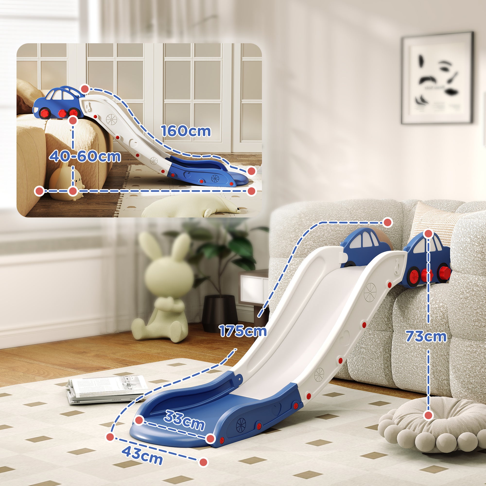 AIYAPLAY Kids Slide for Couch, Bed, Sofa, Easy to Assemble, Blue - North Peak Garden Furniture