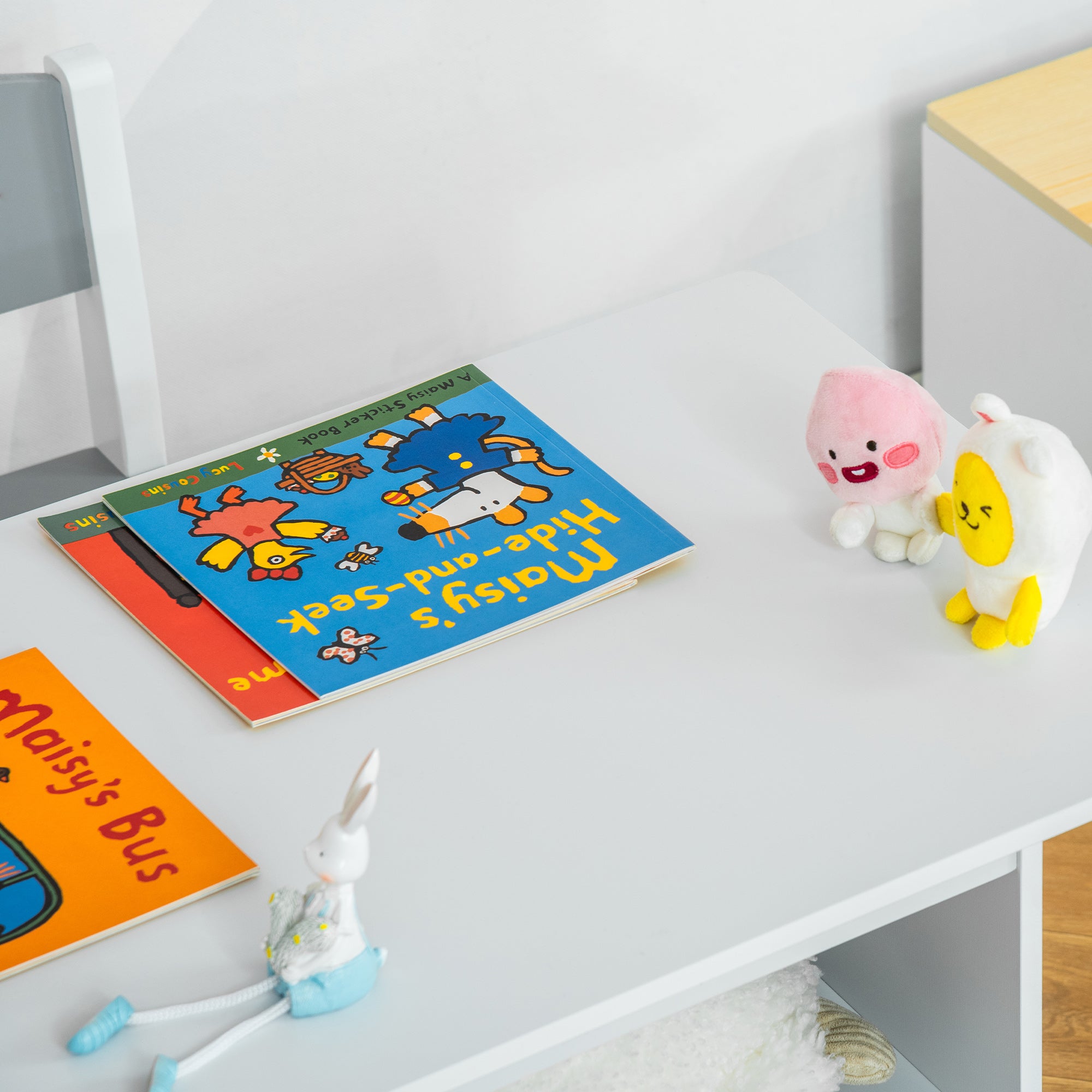 HOMCOM 3 Pcs Kids Table & Chairs Set Mini Seating Furniture Home Playroom Bedroom Dining Room w/ Storage Drawers Safe Corners for 2-4 Years old White - North Peak Garden Furniture