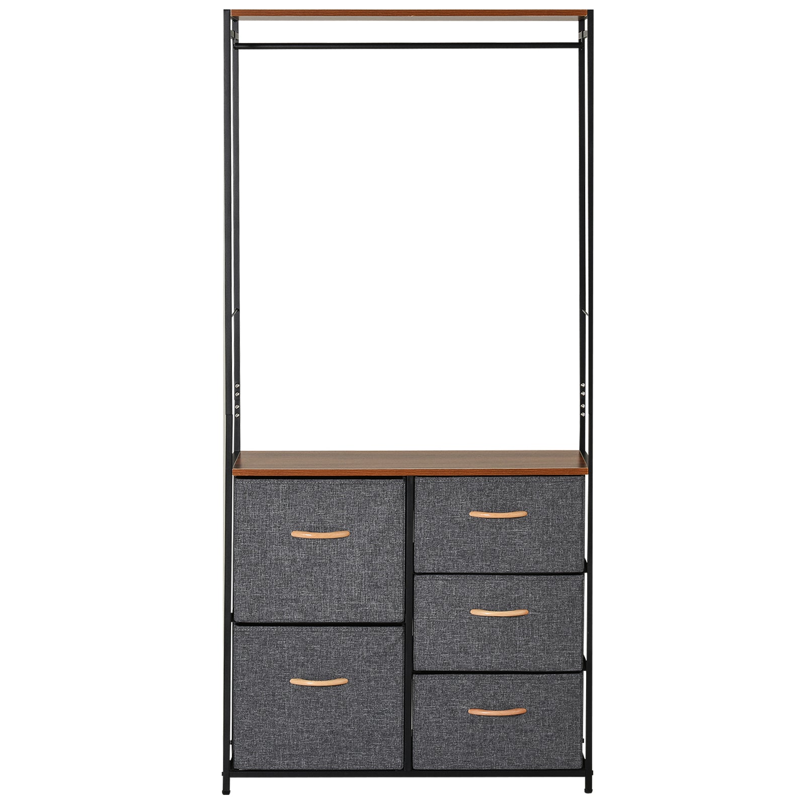 HOMCOM Chest of Drawers with Coat rack Steel Frame 5 Drawers Bedroom Hallway Home Furniture Black Brown - North Peak Garden Furniture