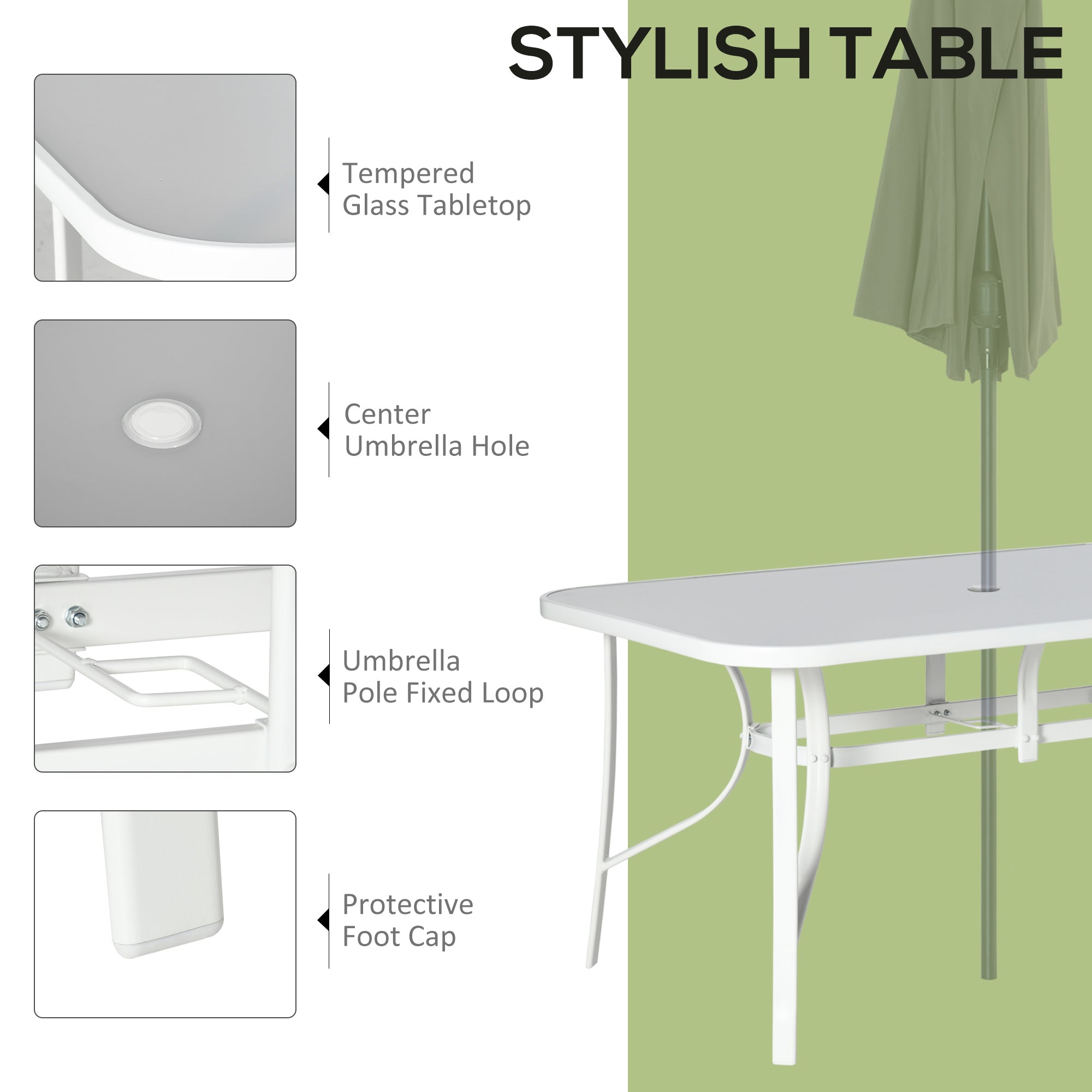 Outsunny 7 Piece Garden Dining Set with Dining Table and Chairs, 6 Seater Outdoor Patio Furniture with Parasol Hole for Backyard, Deck and Balcony, Grey - North Peak Garden Furniture