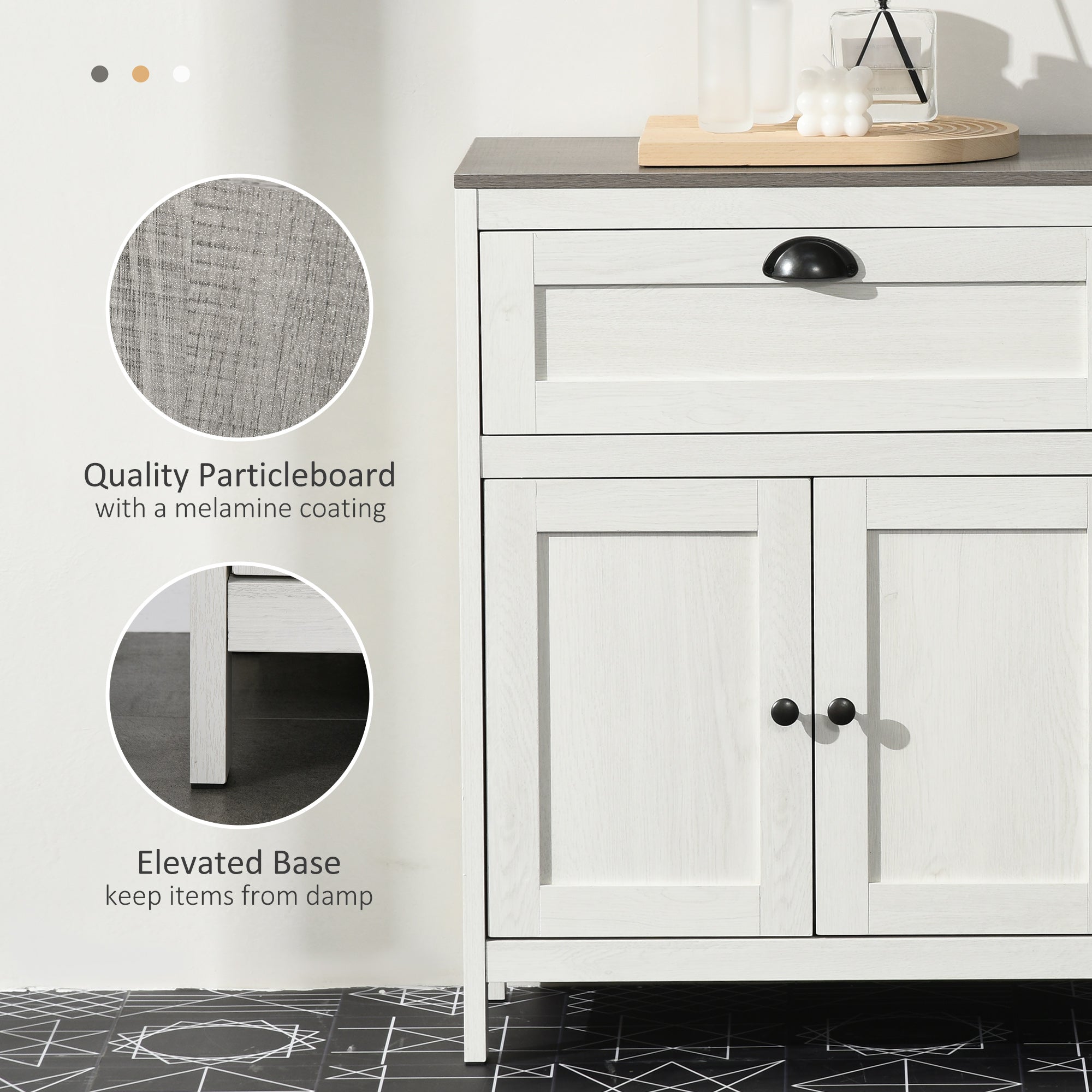 kleankin Bathroom Floor Cabinet, Freestanding Storage Cupboard with Drawer, Double Door Cabinet and Adjustable Shelf, White - North Peak Garden Furniture