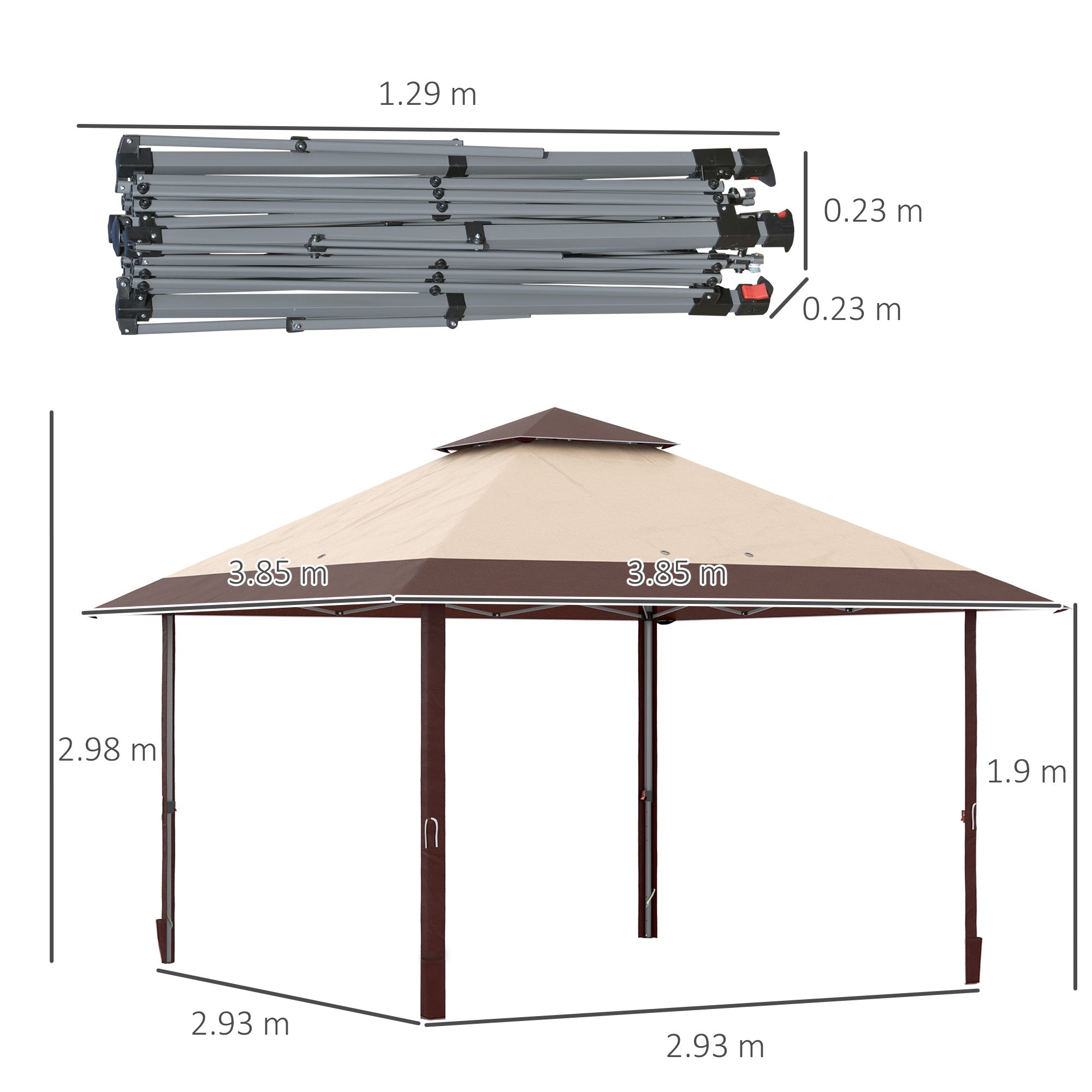 Outsunny 4 x 4m Pop-up Gazebo Double Roof Canopy Tent with UV Proof, Roller Bag & Adjustable Legs Outdoor Party, Steel Frame, Coffee - North Peak Garden Furniture