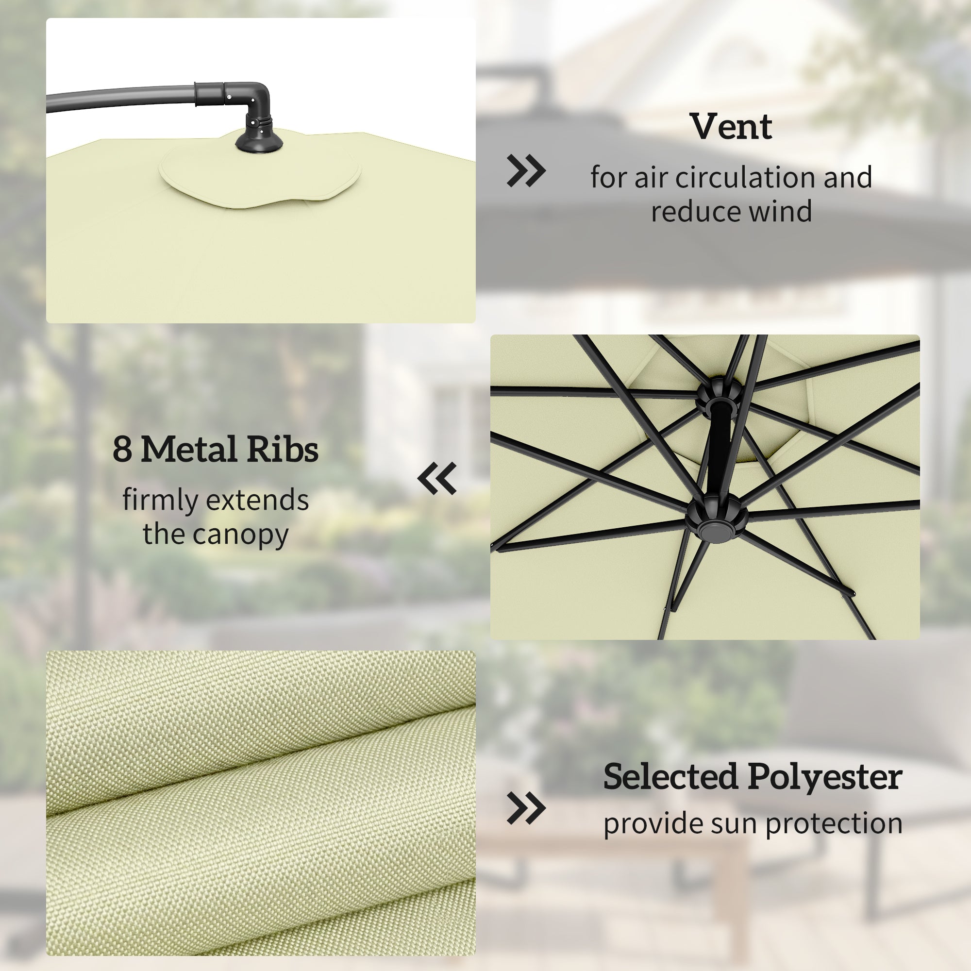Outsunny 3m Overhanging Cantilever Parasol, with Cross Base - Beige