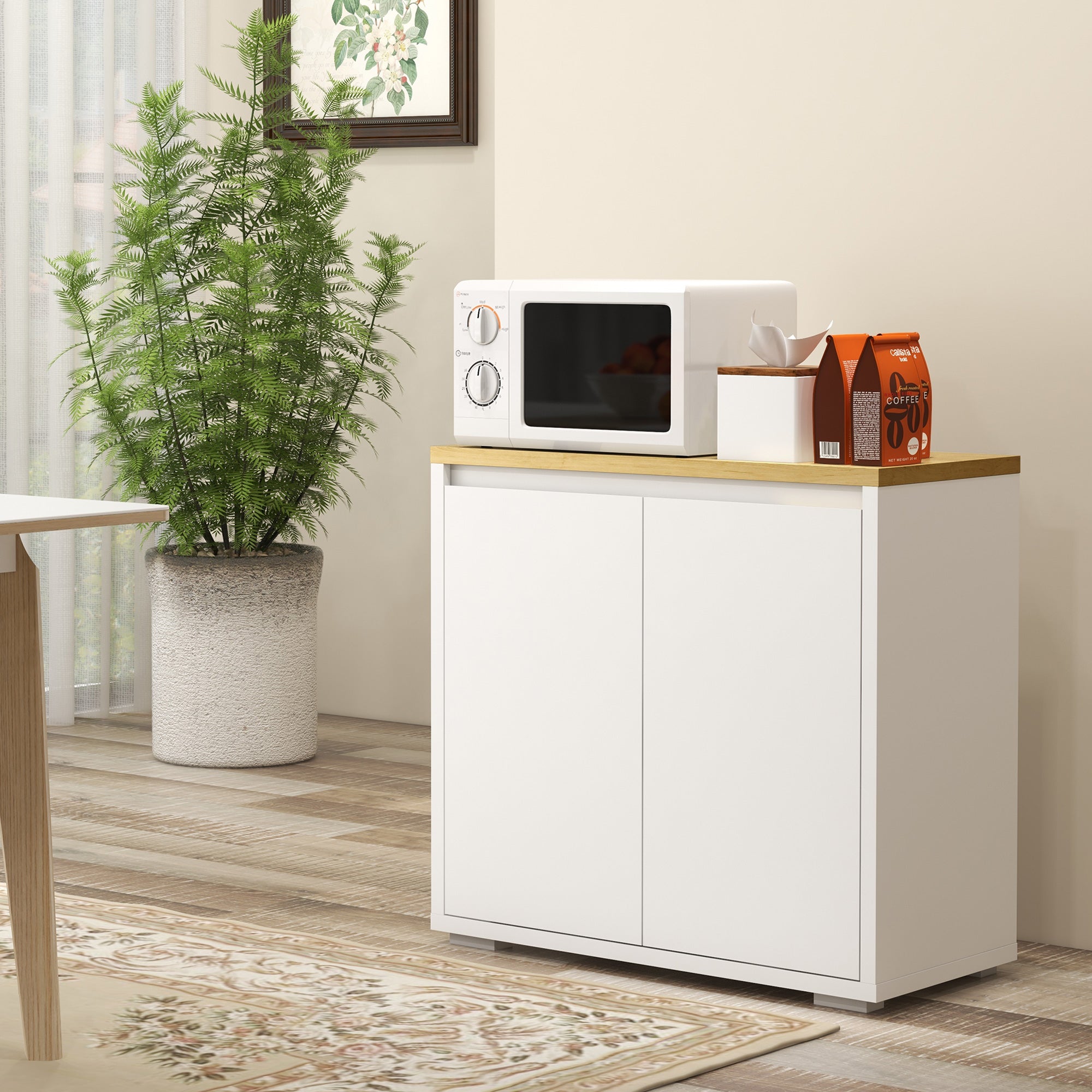 HOMCOM Kitchen Sideboard, Storage Cabinet with Double Doors and Adjustable Shelf for Living Room, Entryway, White - North Peak Garden Furniture