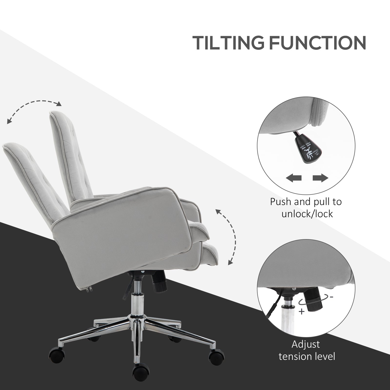 Vinsetto Linen Computer Chair with Armrest, Modern Swivel Chair with Adjustable Height, Light Grey - North Peak Garden Furniture