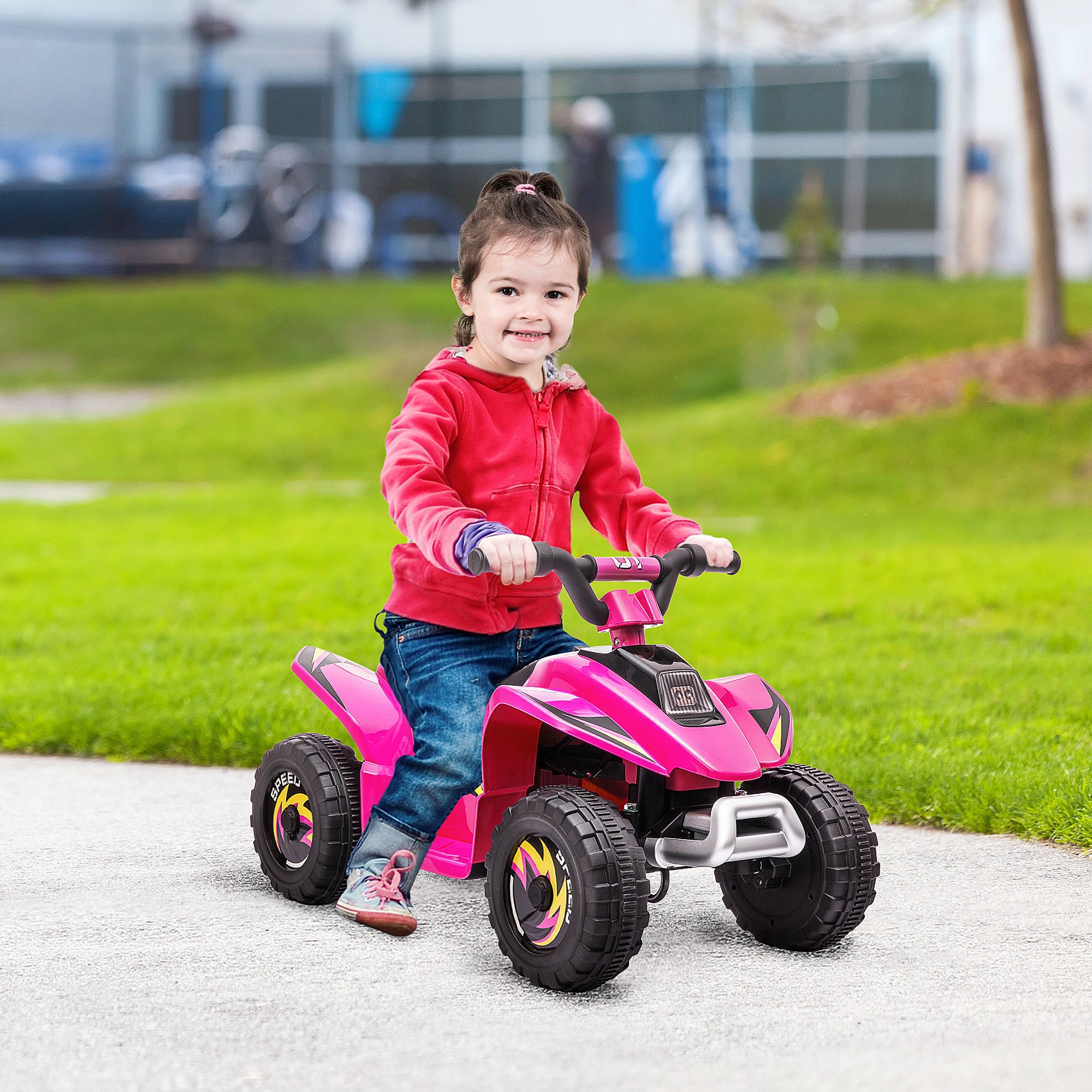 HOMCOM 6V Kids Electric Ride on Car ATV Toy Quad Bike Four Big Wheels w/ Forward Reverse Functions Toddlers for 18-36 Months Old Pink - North Peak Garden Furniture