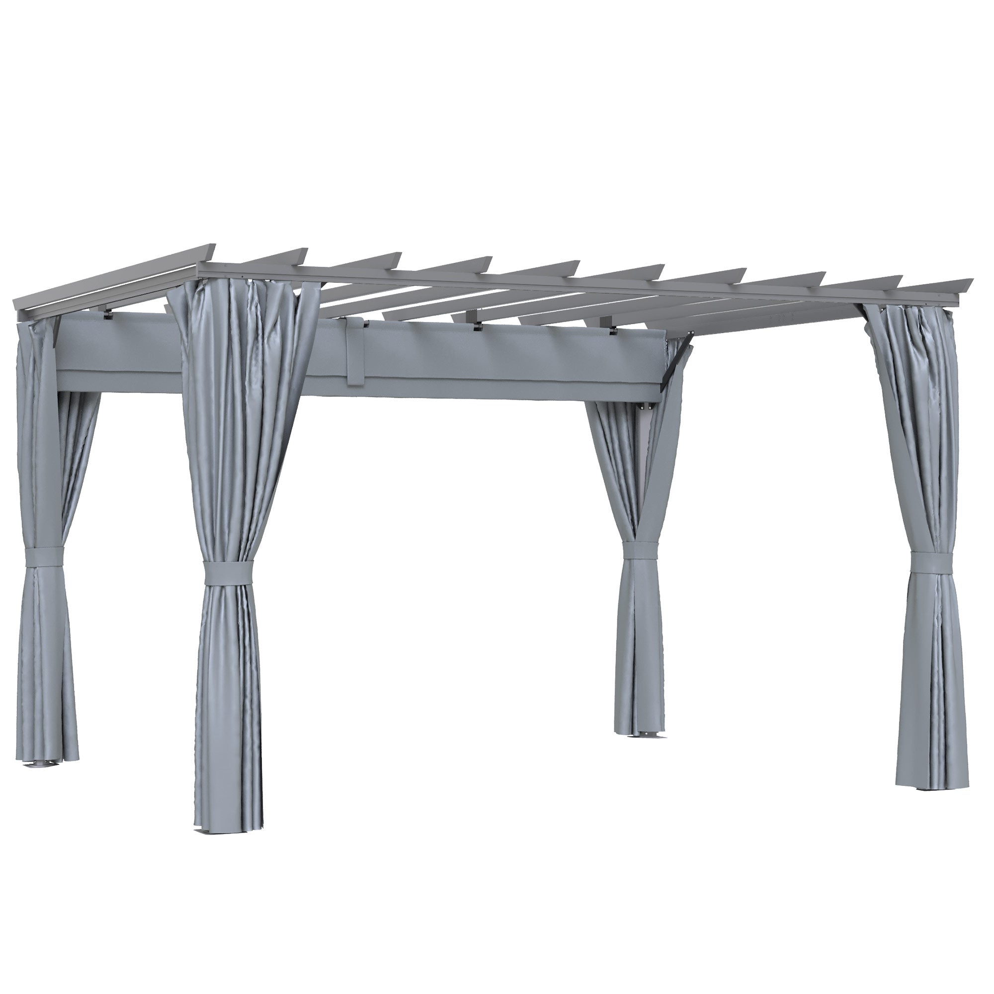 Outsunny 3.6 x 3(m) Outdoor Pergola with Retractable Roof and Curtains, Garden Gazebo Canopy Sun Shade Shelter with Aluminum Frame, Dark Grey - North Peak Garden Furniture