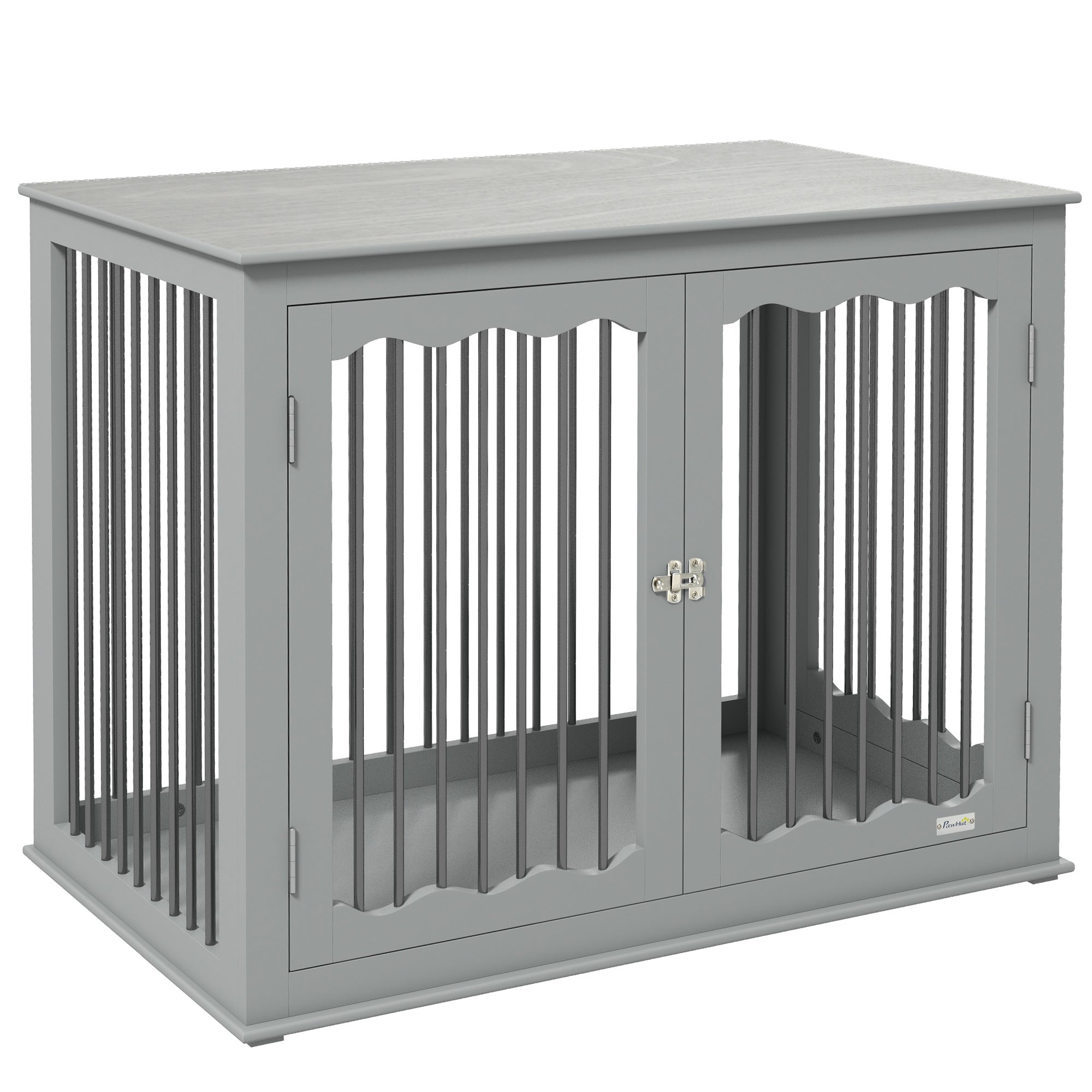 PawHut Dog Crate, End Table, with Three Doors, Locks, Latches for Large Dogs, Indoor Use - Grey - North Peak Garden Furniture