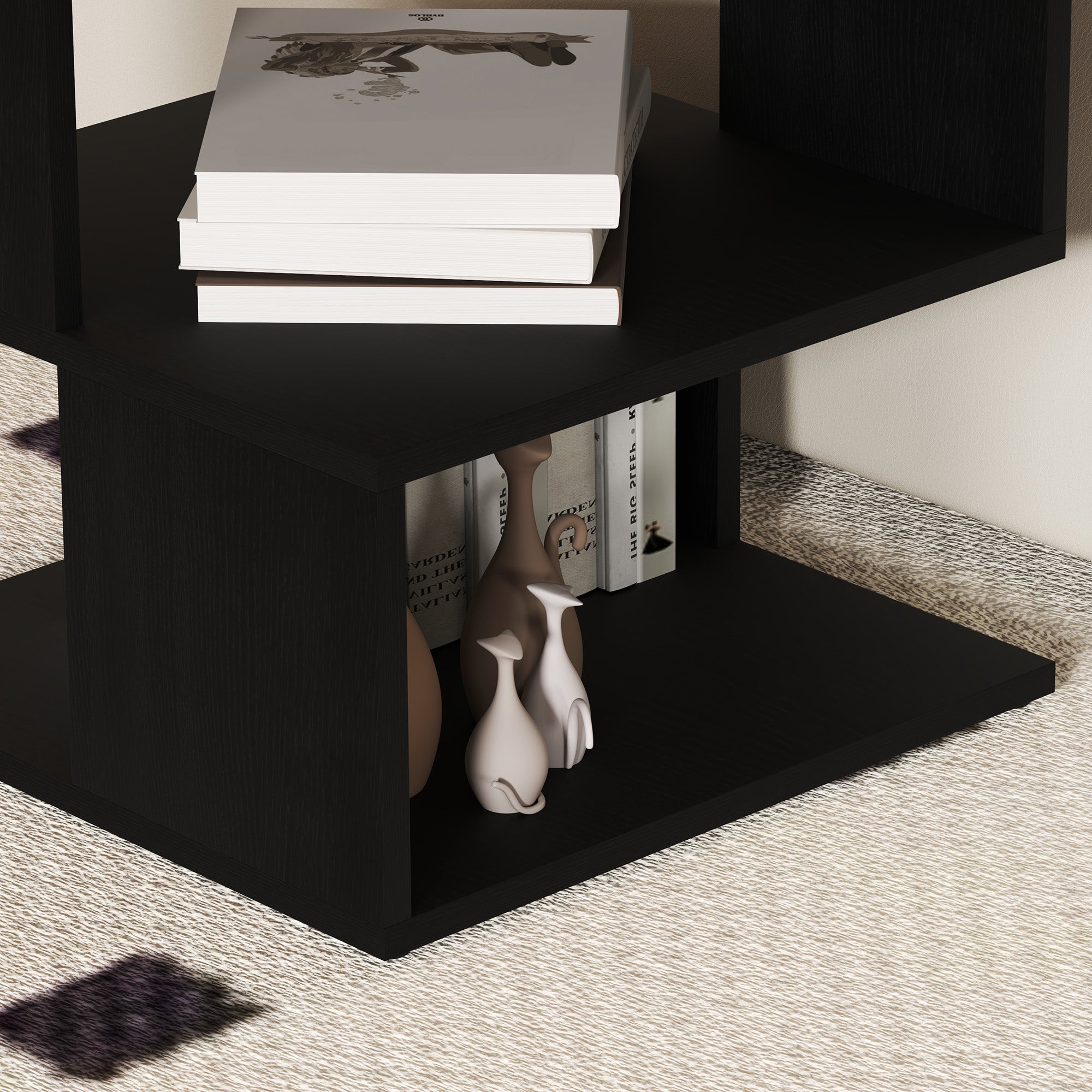 HOMCOM Set of 2 Side Table Square Coffee Table, Modern End Table with 2 Tier Storage Shelves for Living Room, Bedroom, Black