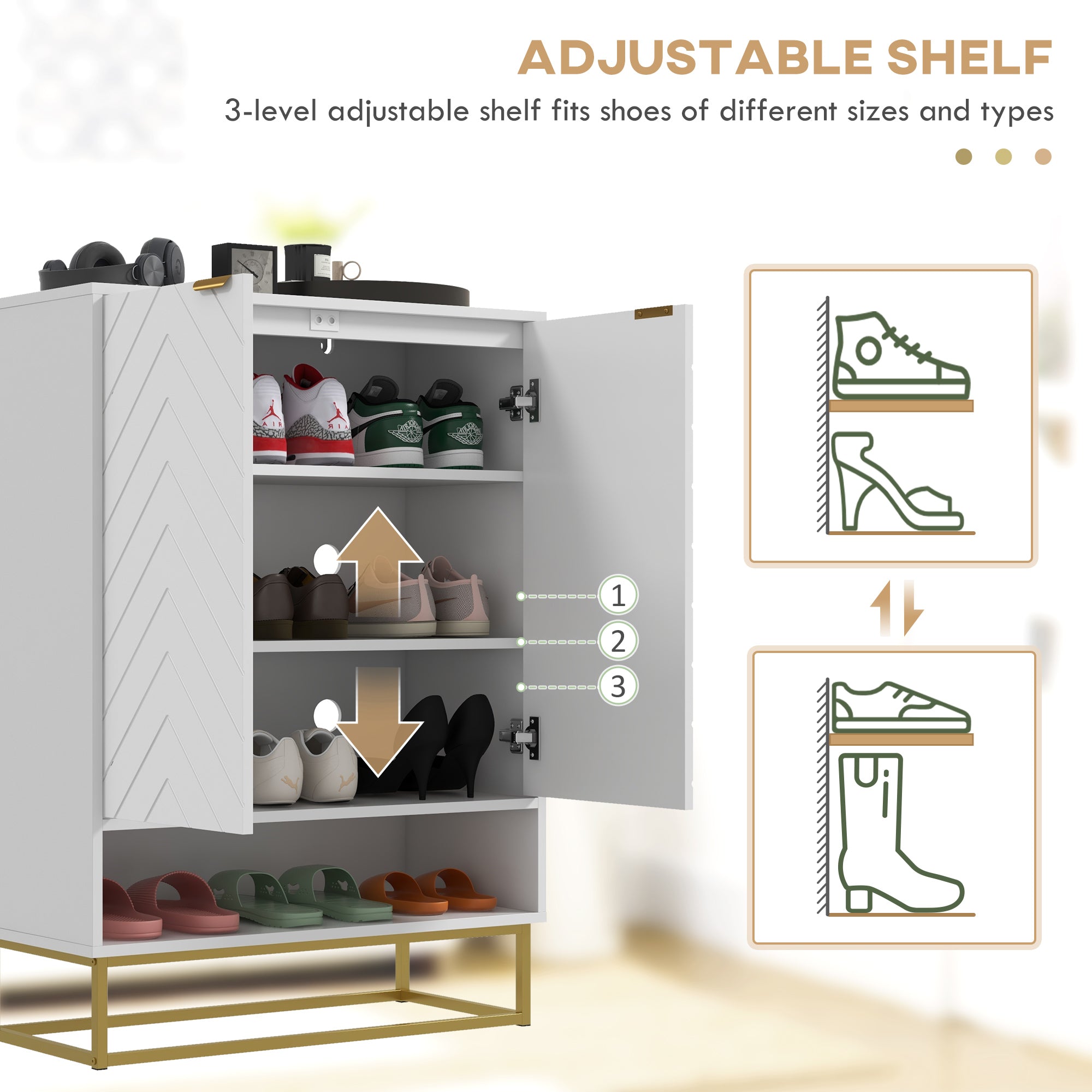 HOMCOM Shoe Storage Cabinet, Modern Shoe Cupboard with Open Shelf, Adjustable Shelf, 6 Vents, Shoe Rack for 12 Pairs of Shoes - North Peak Garden Furniture